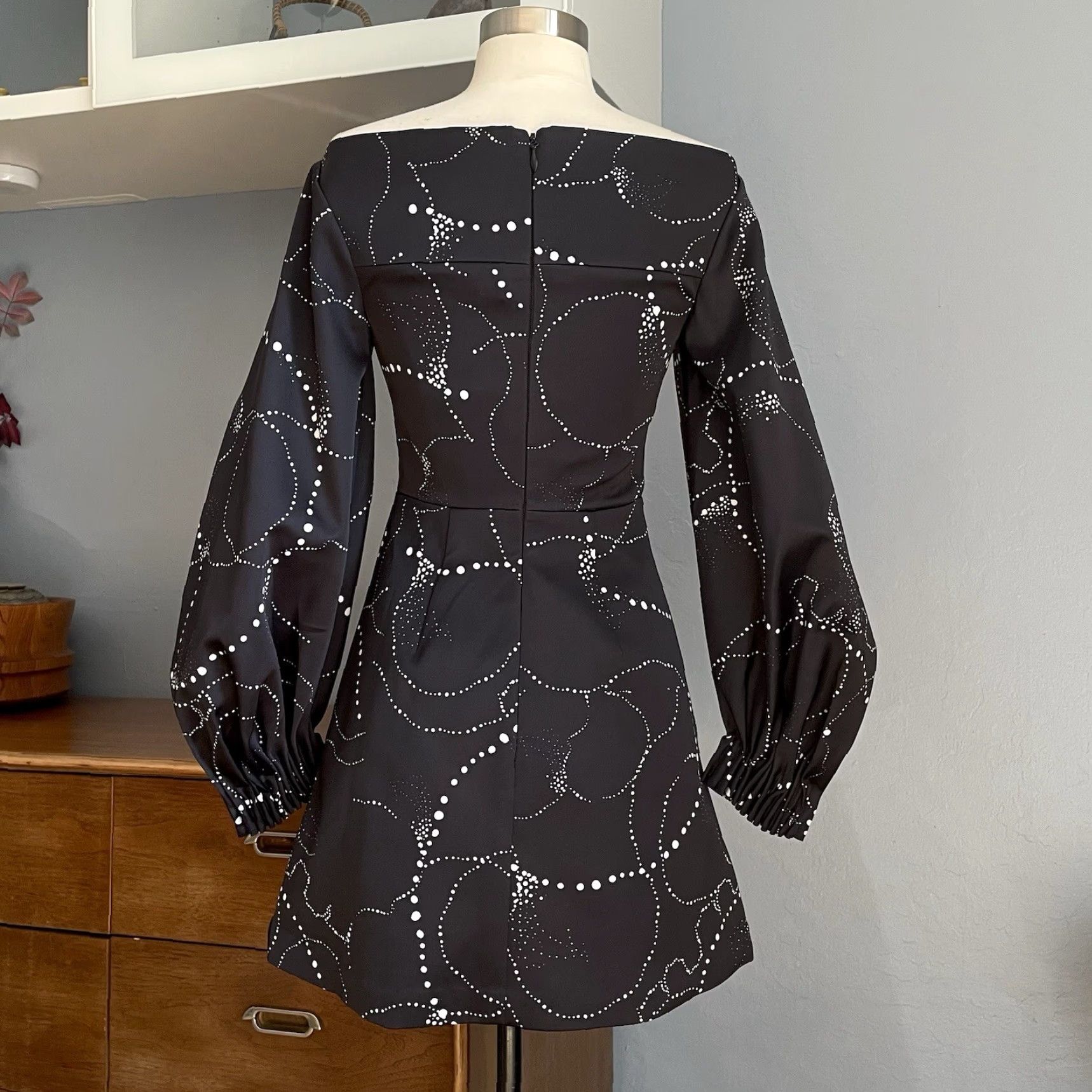 Acler Acler Fyffe Open Shoulder Galaxy Mini Dress AU 6 US 2 Black White Womens Size XS / US 0-2 / IT 36-38 - 4 Thumbnail