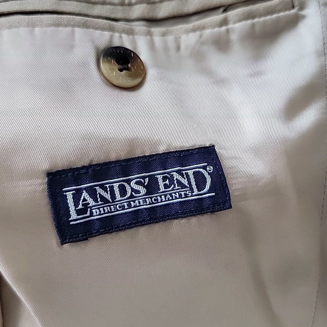 VINTAGE Lands' End Wool 2 Button Blazer Jacket Sz 39R Beige Lined