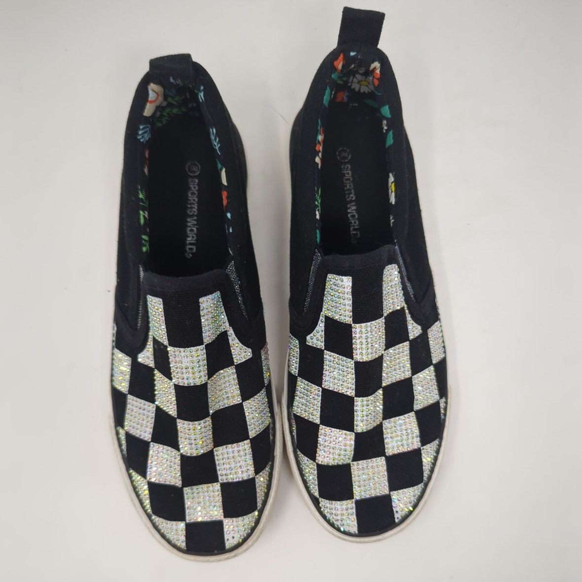 Other Sports Word Checkered Bling Canvas Black White Deck Size 5 Size US 5 / IT 35 - 4 Thumbnail