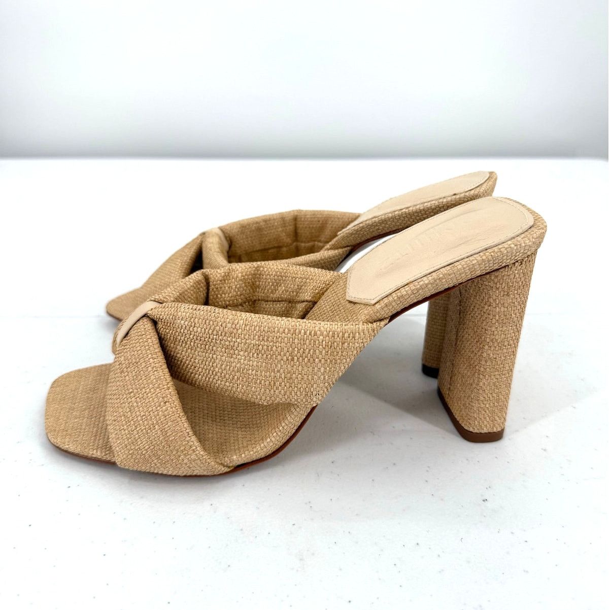 SCHUTZ NEW Schutz Fairy Eggshell Straw & Leather Mid Heel Sandal Size US 8.5 / IT 38.5 - 4 Thumbnail