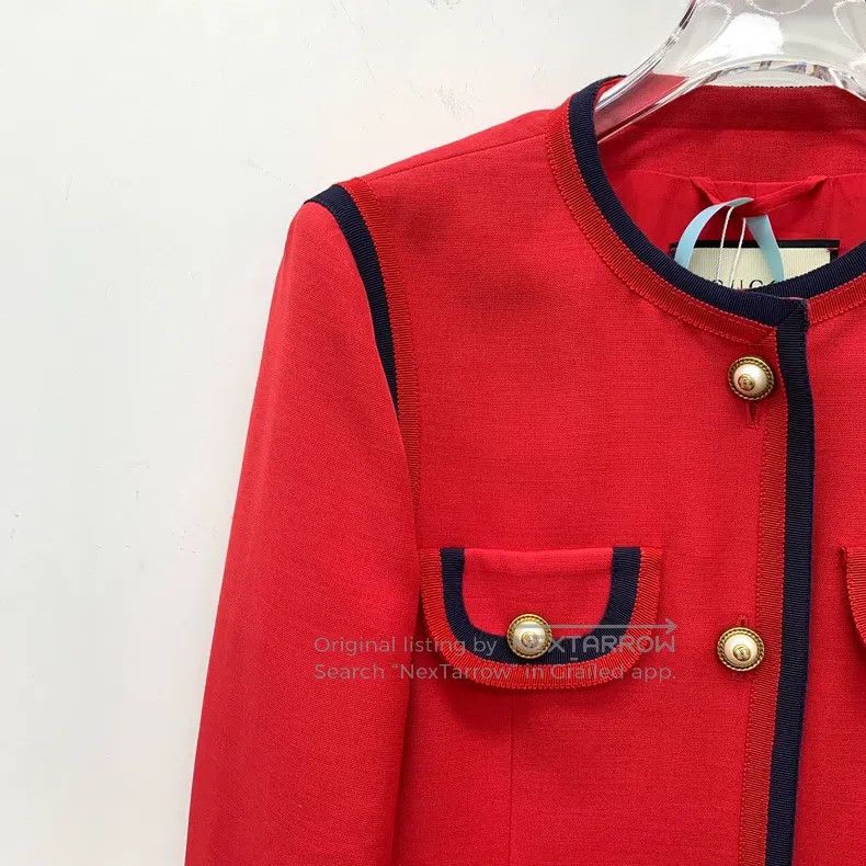Gucci Gucci Red mulberry silk multi-pocket round neck single-bre Size XS / US 0-2 / IT 36-38 - 3 Thumbnail