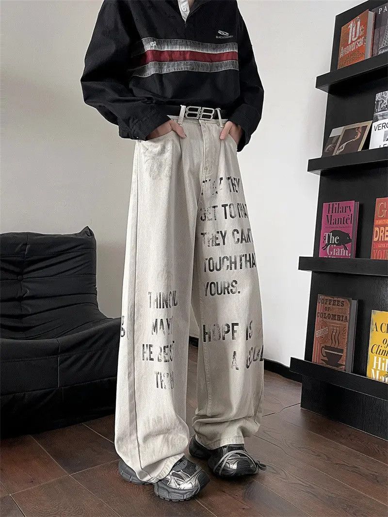 Japanese Brand Retro loose casual graffiti printed jeans Size US 32 / EU 48 - 3 Thumbnail