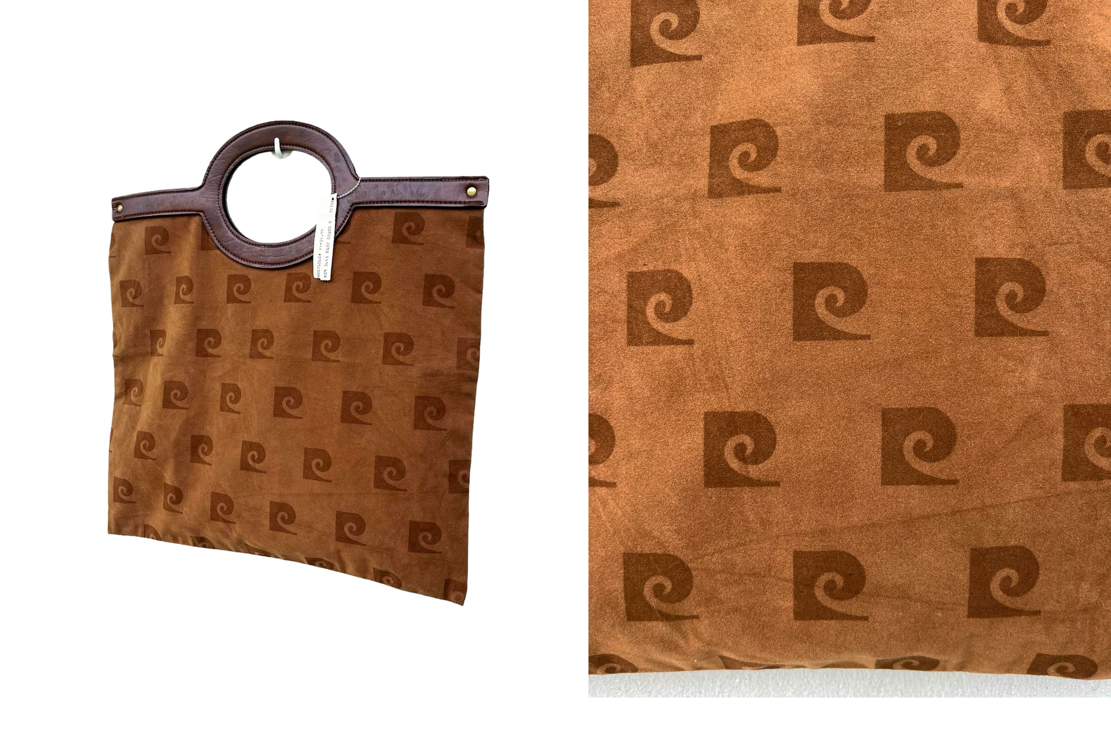 Pierre Cardin Brown Velvet handbag, signature logo printed