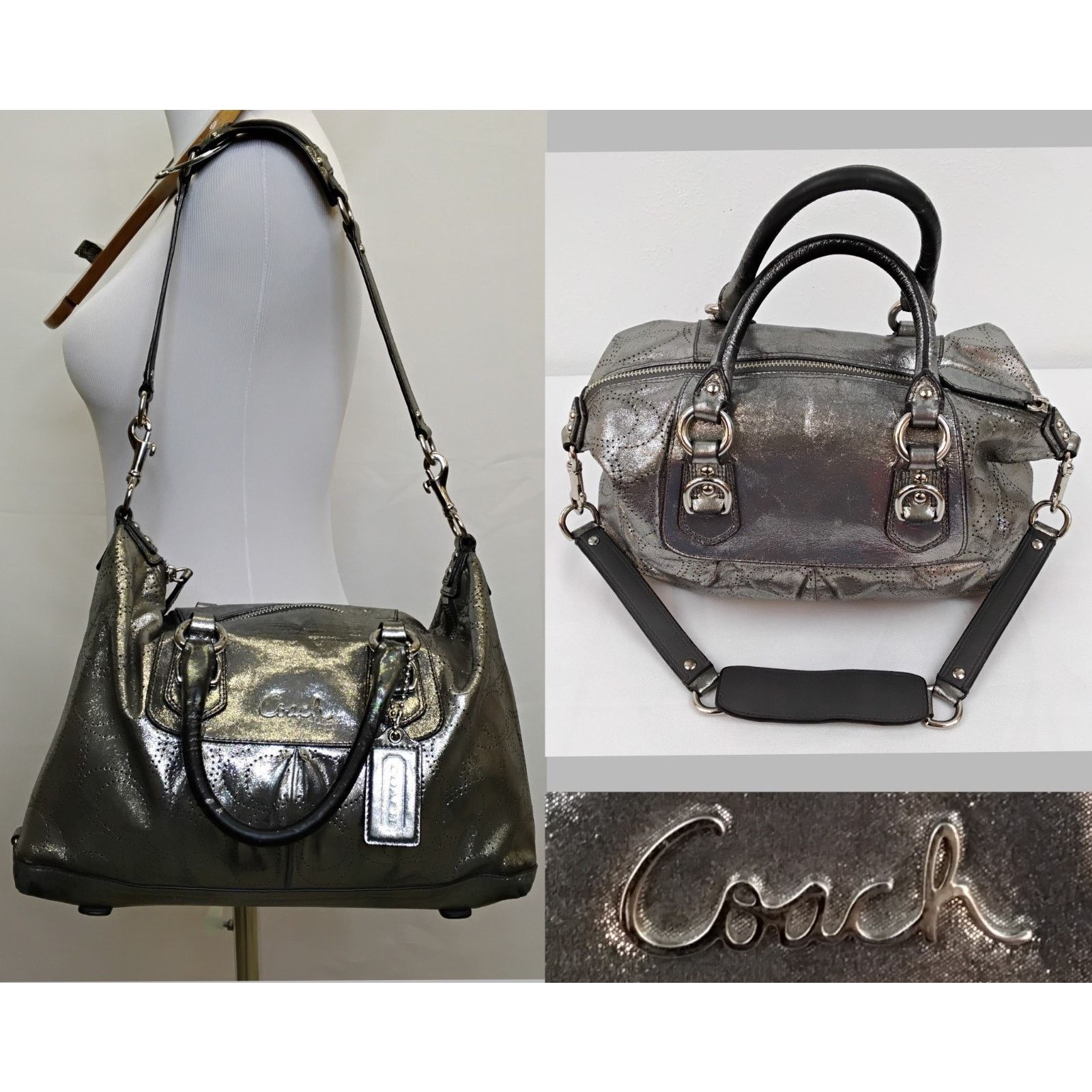 Coach Coach Ashley Satchel Purse Silver Perforated Leather 2000s Size ONE SIZE - 1 Thumbnail