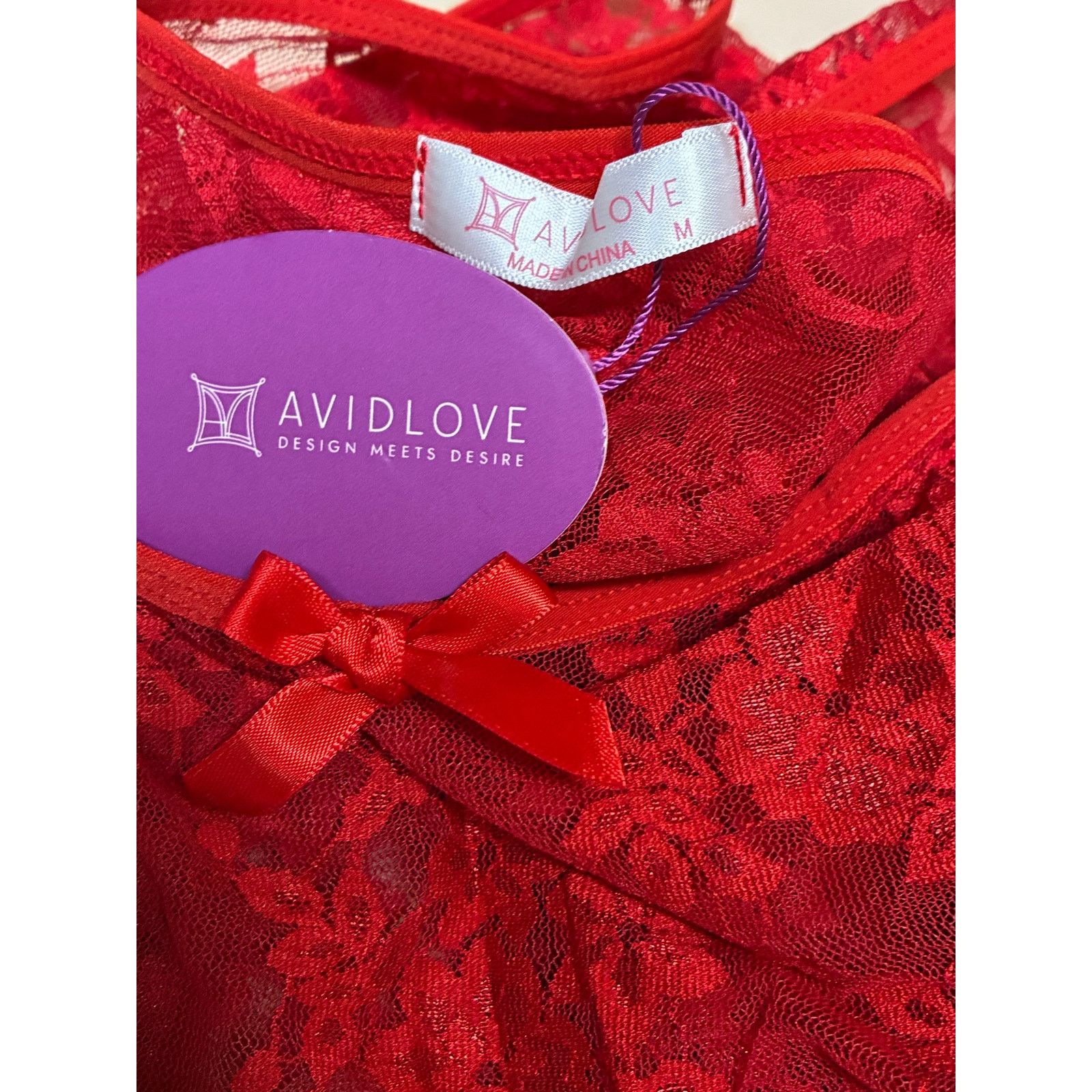 The Unbranded Brand Lace Long Sleeve Lingerie Bodysuit Avidlove Size Medium Red Size M / US 6-8 / IT 42-44 - 4 Thumbnail