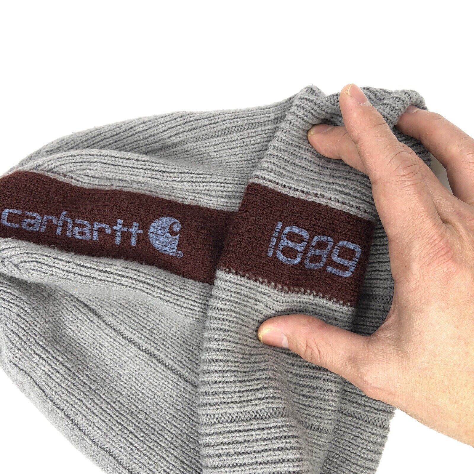 Carhartt Carhartt 1889 Unisex Gray Beanie Hat Burgundy Stripe OneSize Size ONE SIZE - 4 Thumbnail