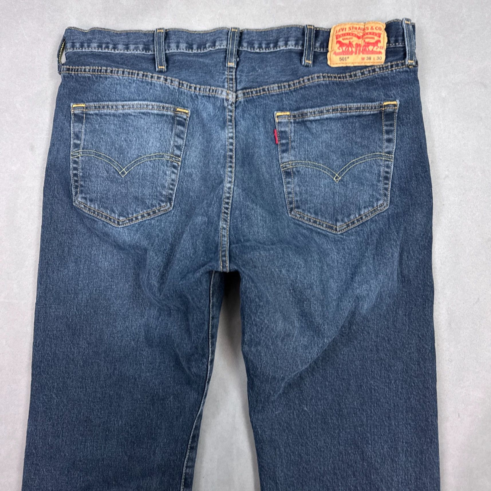 Levi's Levi's 501 Jeans Mens 38x30 Blue Button Fly Denim Pants Faded Dark Stretch Work Jeans Size US 38 / EU 54 - 5 Thumbnail