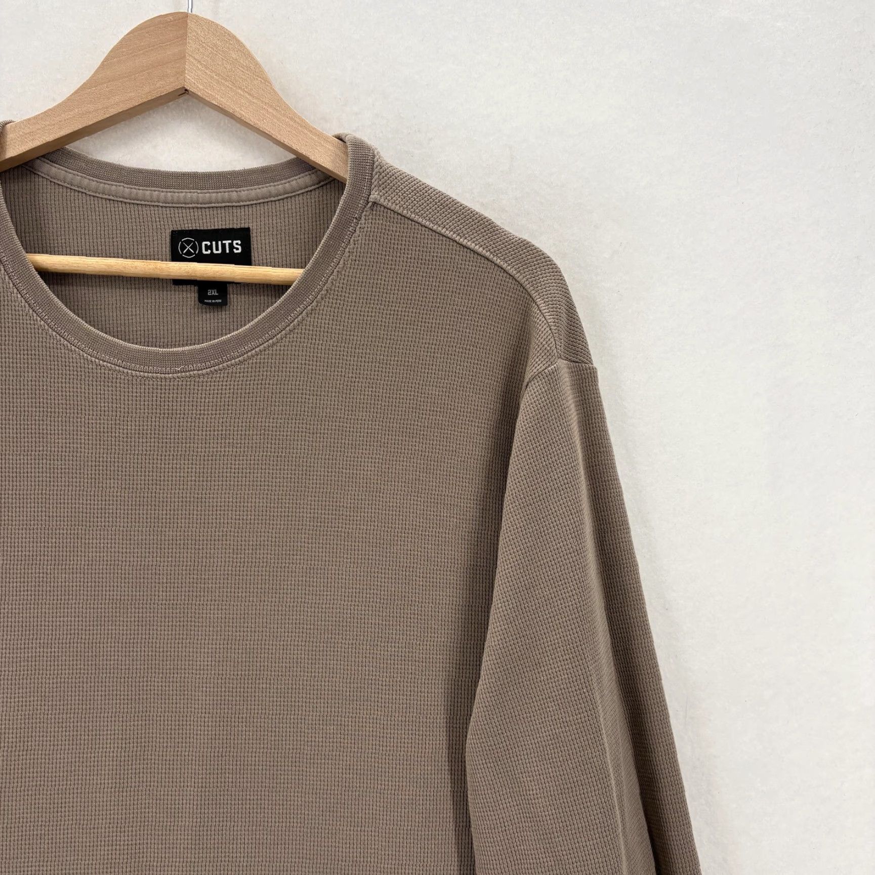 Cuts Cuts Clothing Shirt Mens 2XL Brown Waffle Knit Pima Cotton Long Sleeve Thermal Size US XXL / EU 58 / 5 - 2 Thumbnail