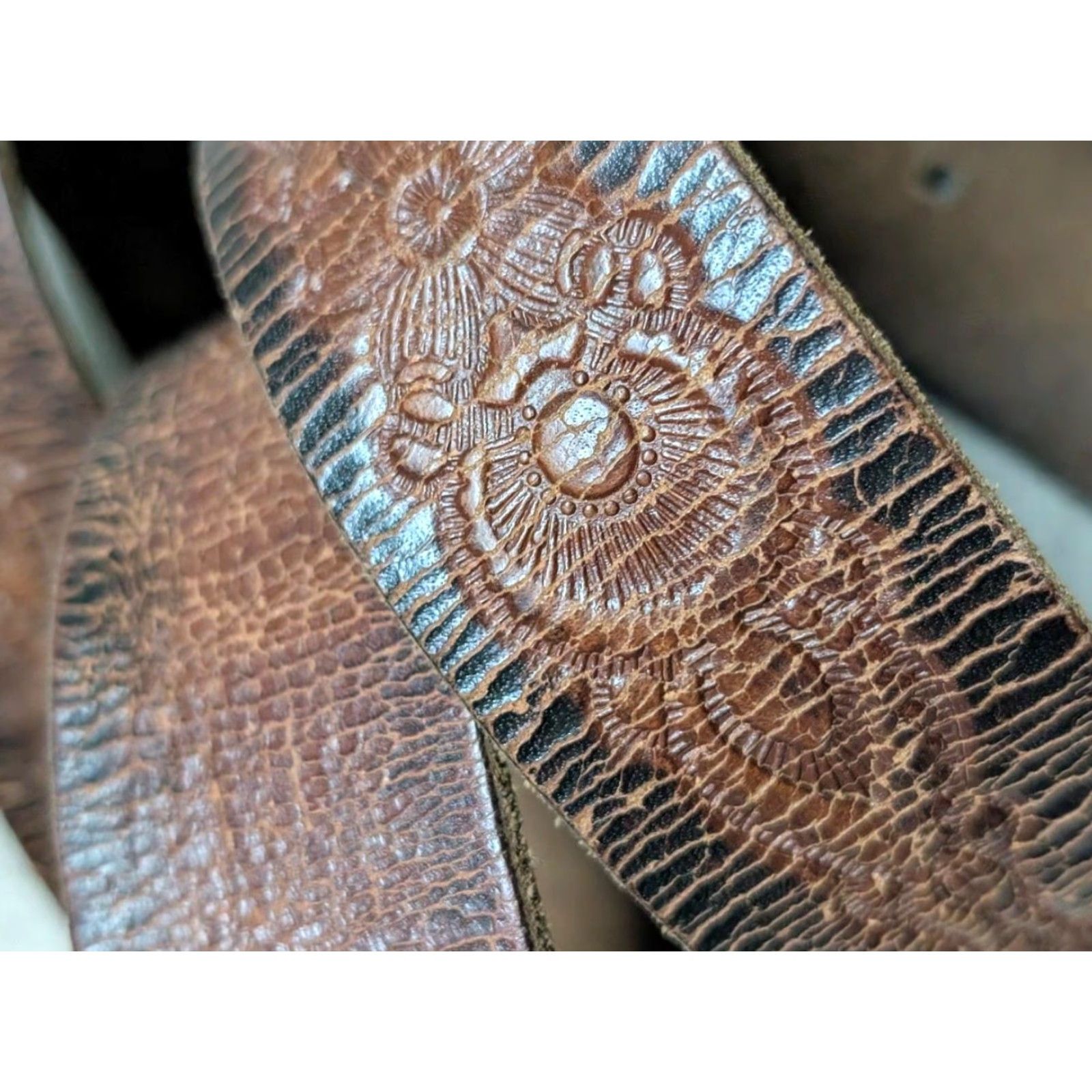 Vintage VINTAGE WESTERN BELT men 42 brown leather concho buckle rustic patina Y2K western belt Mens Size 42 - 4 Thumbnail