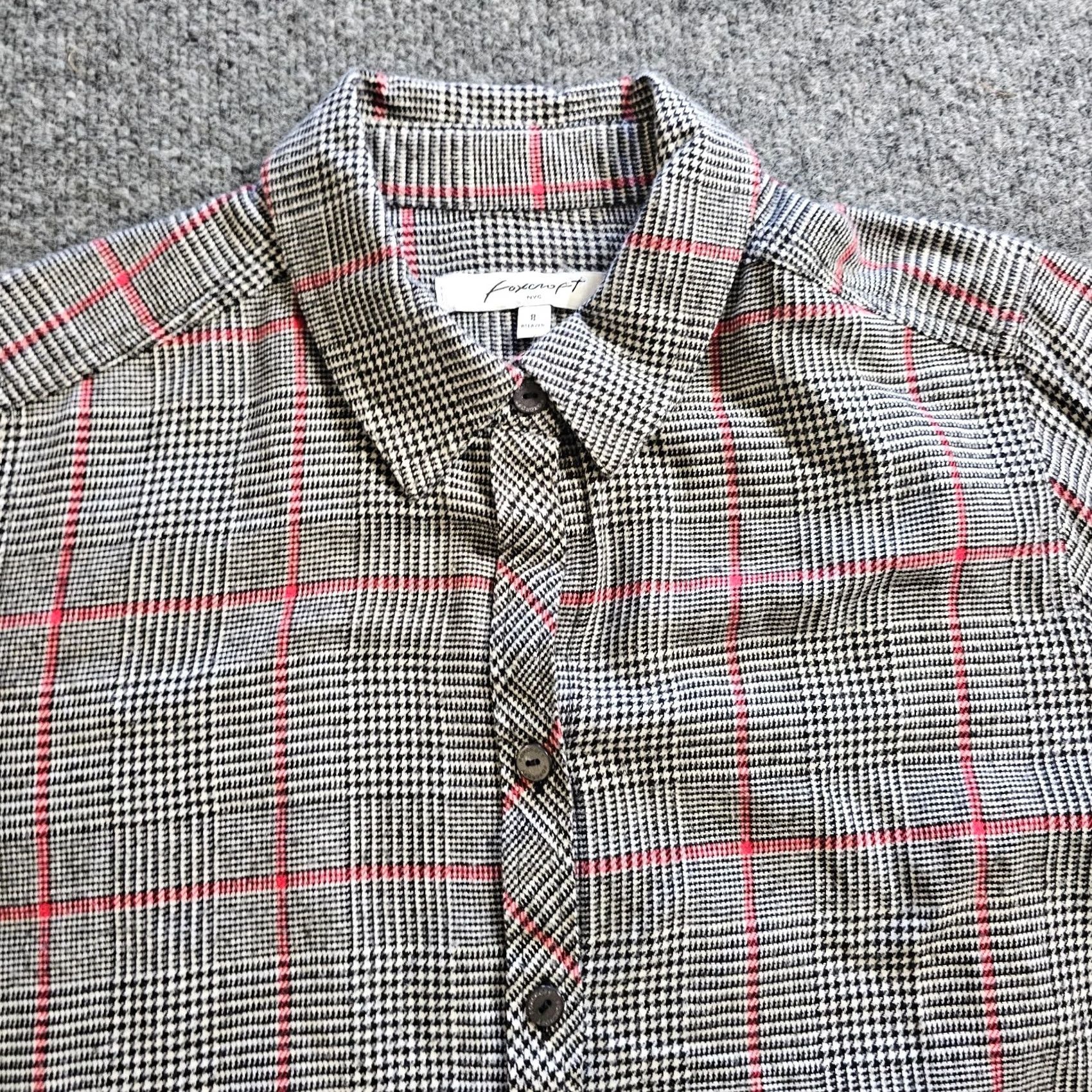 Vintage Foxcroft Top Shirt Womens 8 Black Plaid Button Long Sleeve Classic Career Blouse Size M / US 6-8 / IT 42-44 - 2 Thumbnail