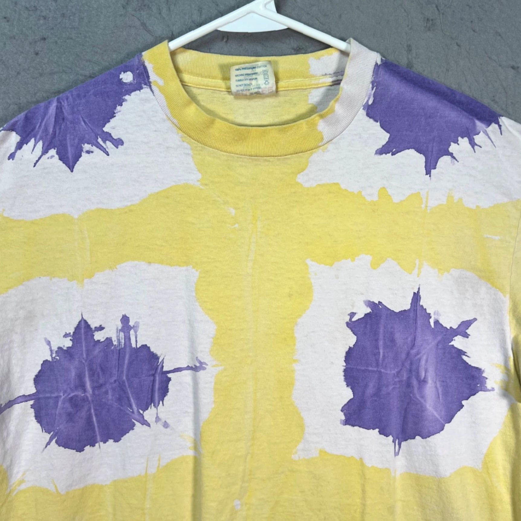 Vintage VINTAGE 90s Tie-Dye Yellow & Purple Graphic T-Shirt XL Sof Tee Mens Short Sleeve Crew Neck Cotton Made In USA 1990s Theme 90s Size US XL / EU 56 / 4 - 6 Thumbnail