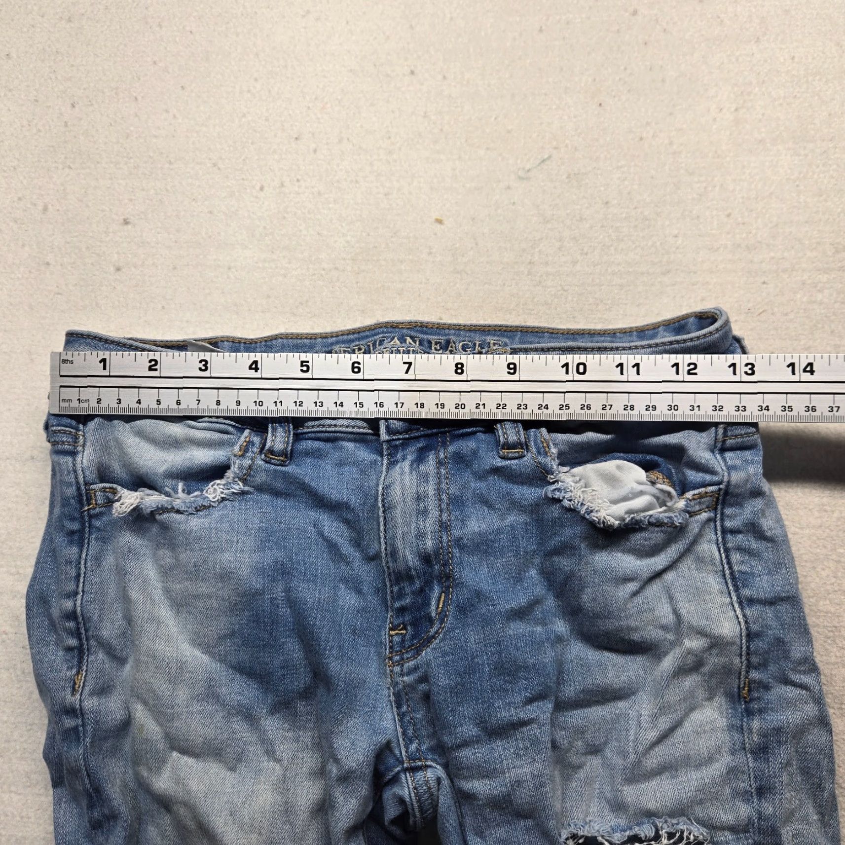 American Eagle Outfitters American Eagle Outfitters Jeans Jegging Super Stretch X Blue Denim Pants Destroyed Womens 2 Size 26" / US 2 / IT 38 - 6 Thumbnail