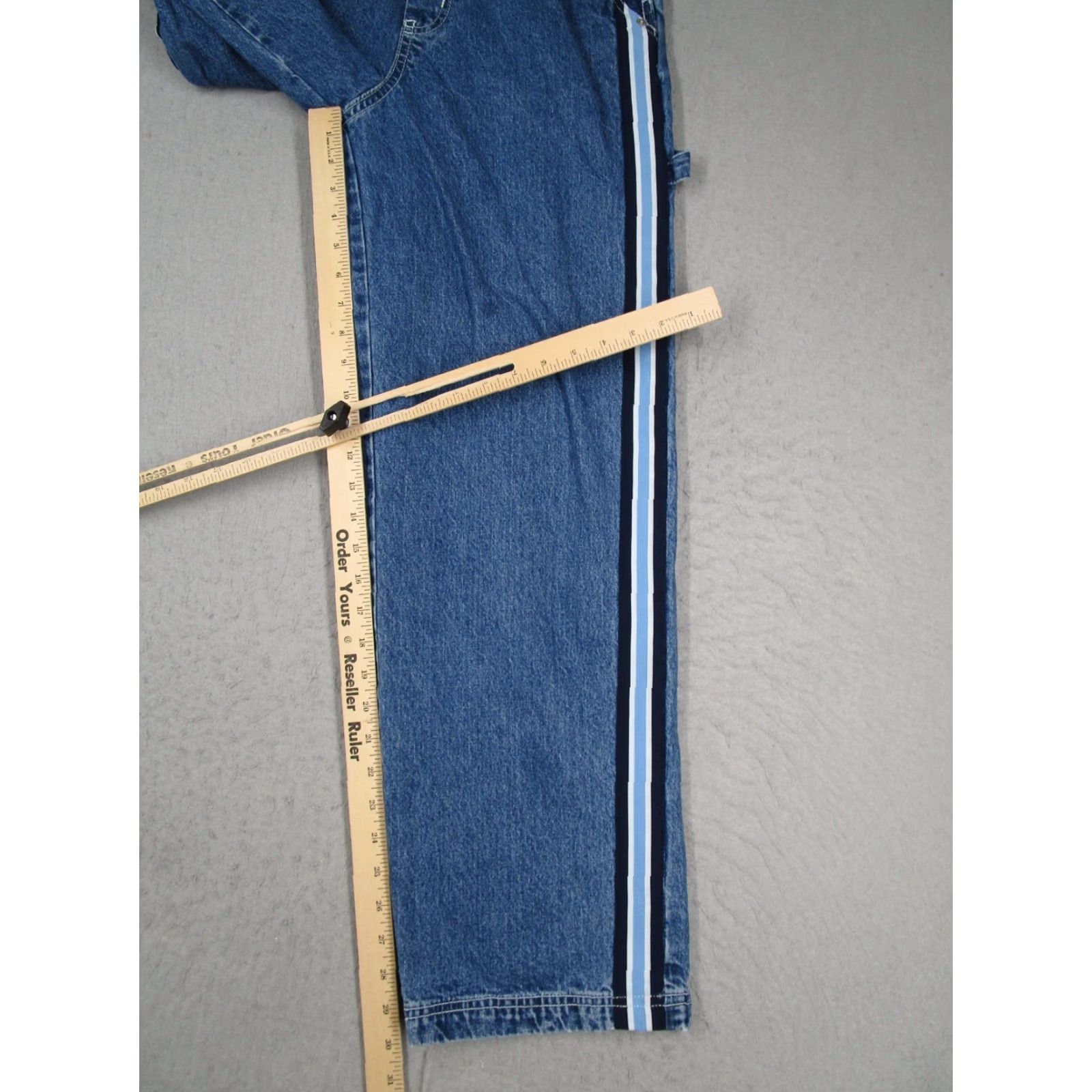 Denime VINTAGE Revolt Denim Overalls Women M Blue Bib 100% Cotton Striped Trim 90s Overall Size 32" / US 10 / IT 46 - 5 Thumbnail