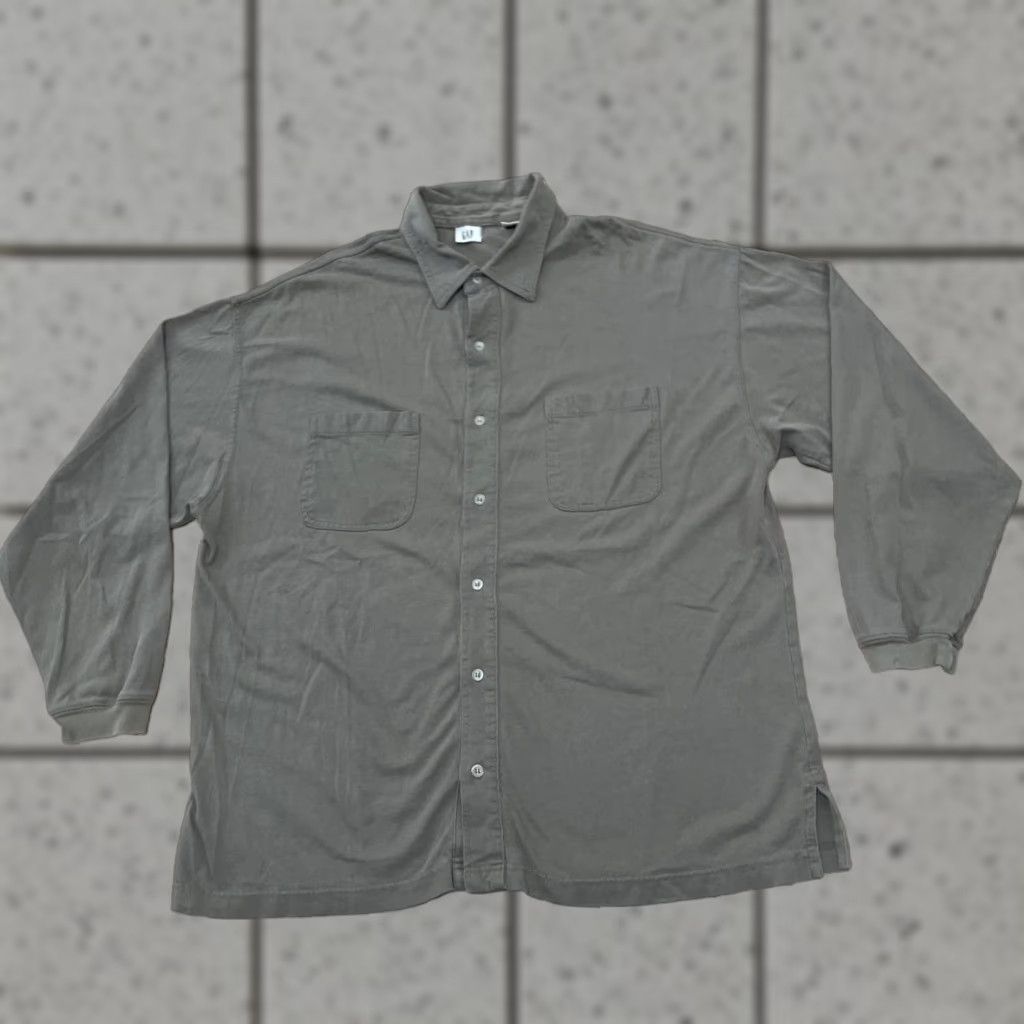 Gap VINTAGE Gap Shirt Men L Olive Green 90s Y2K Jersey Stretch Button Up Cuffed Sleeve Size US L / EU 52-54 / 3 - 1 Thumbnail