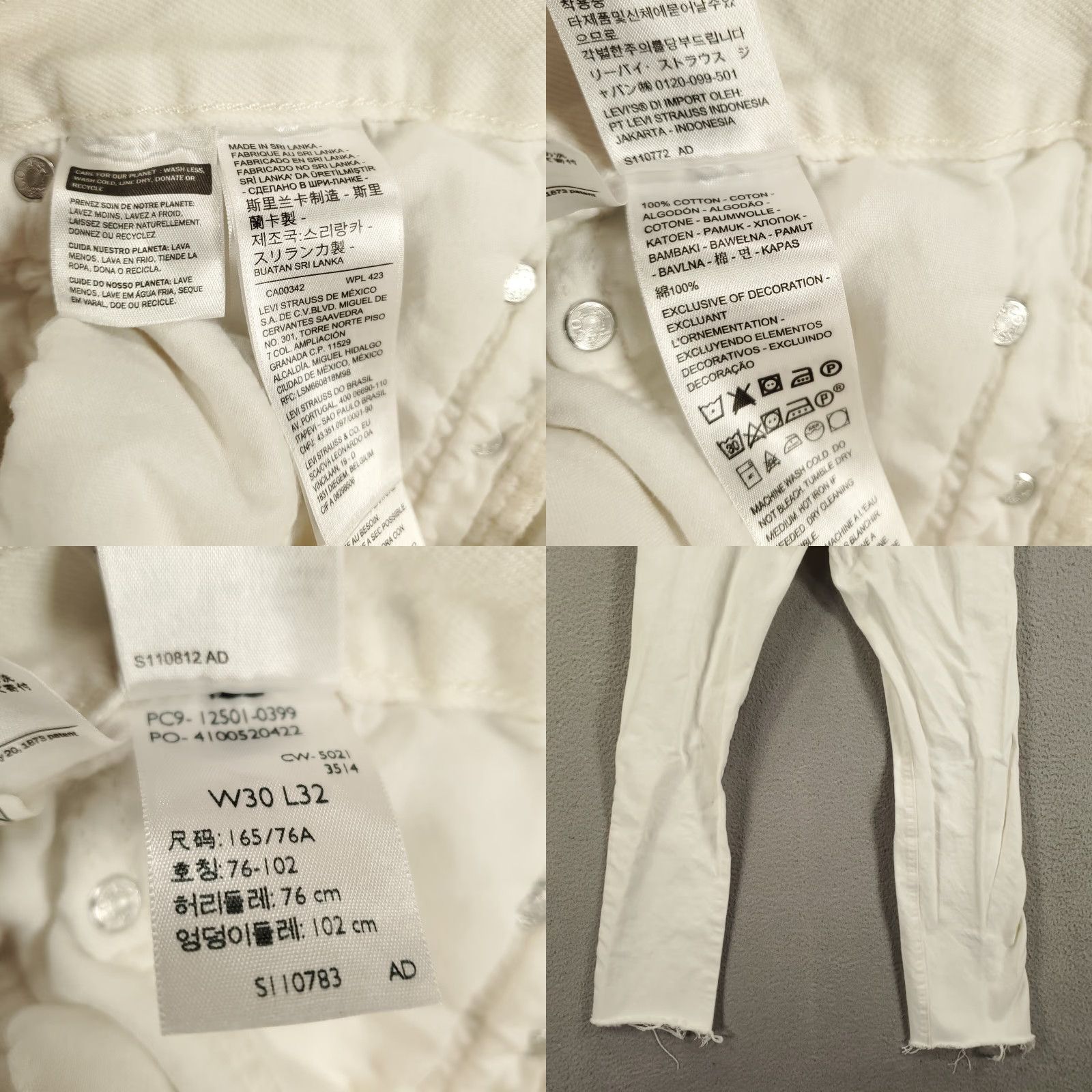 Levi's Levis 501 Jeans Womens 30x32 White Distressed Button Fringe Raw Hem Straight Fit Size 30" / US 8 / IT 44 - 8 Thumbnail