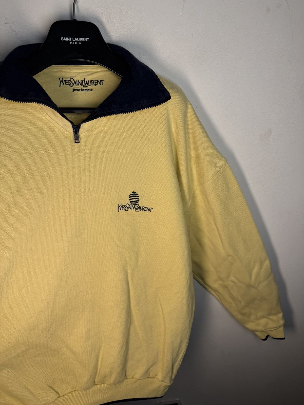 90s Yellow YSL Sweatshirt 1/4 Quarter Zip Vintage Old Money