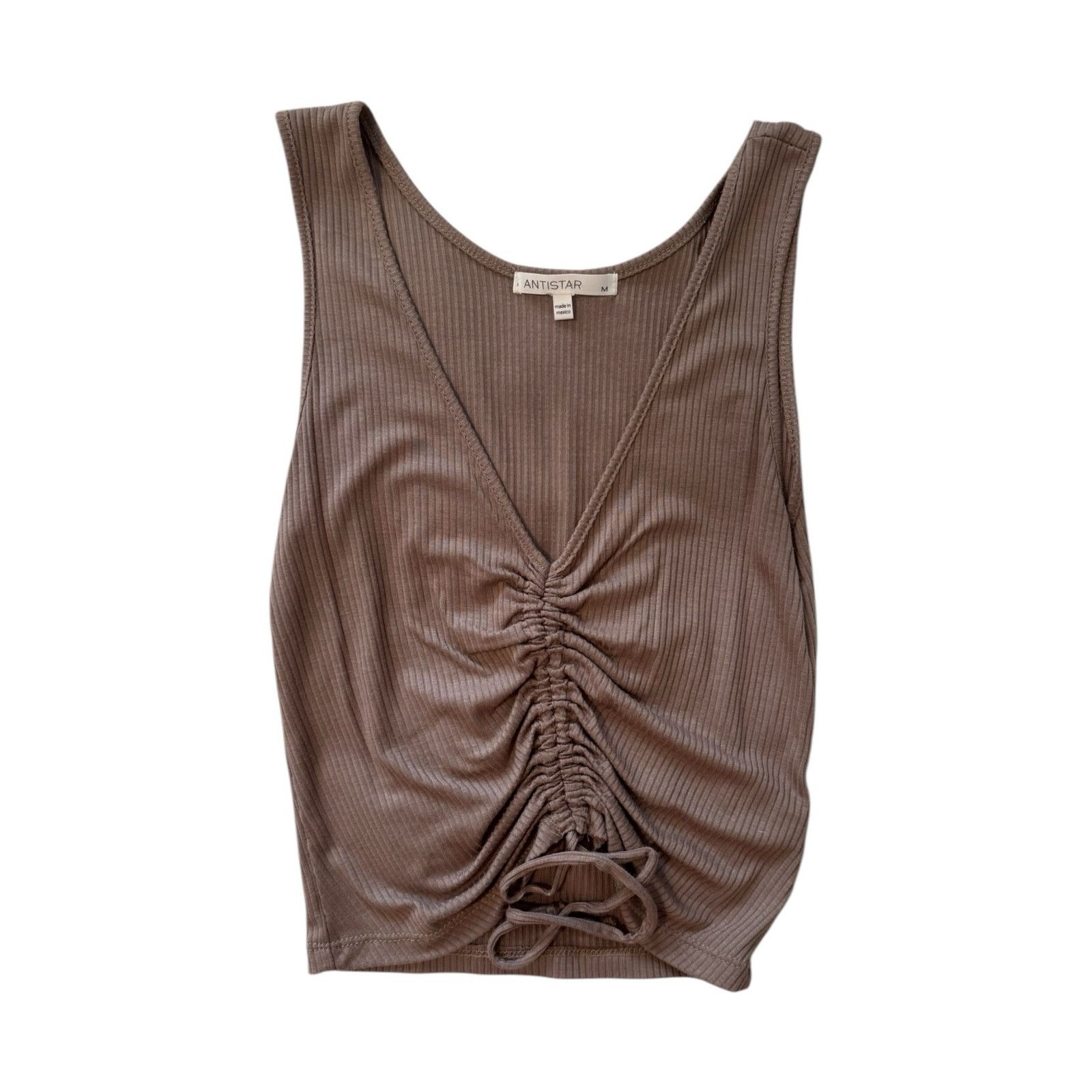 The Unbranded Brand Antistar Ribbed Ruched Tank Top Brown V-Neck Y2K Women’s M Size M / US 6-8 / IT 42-44 - 1 Thumbnail