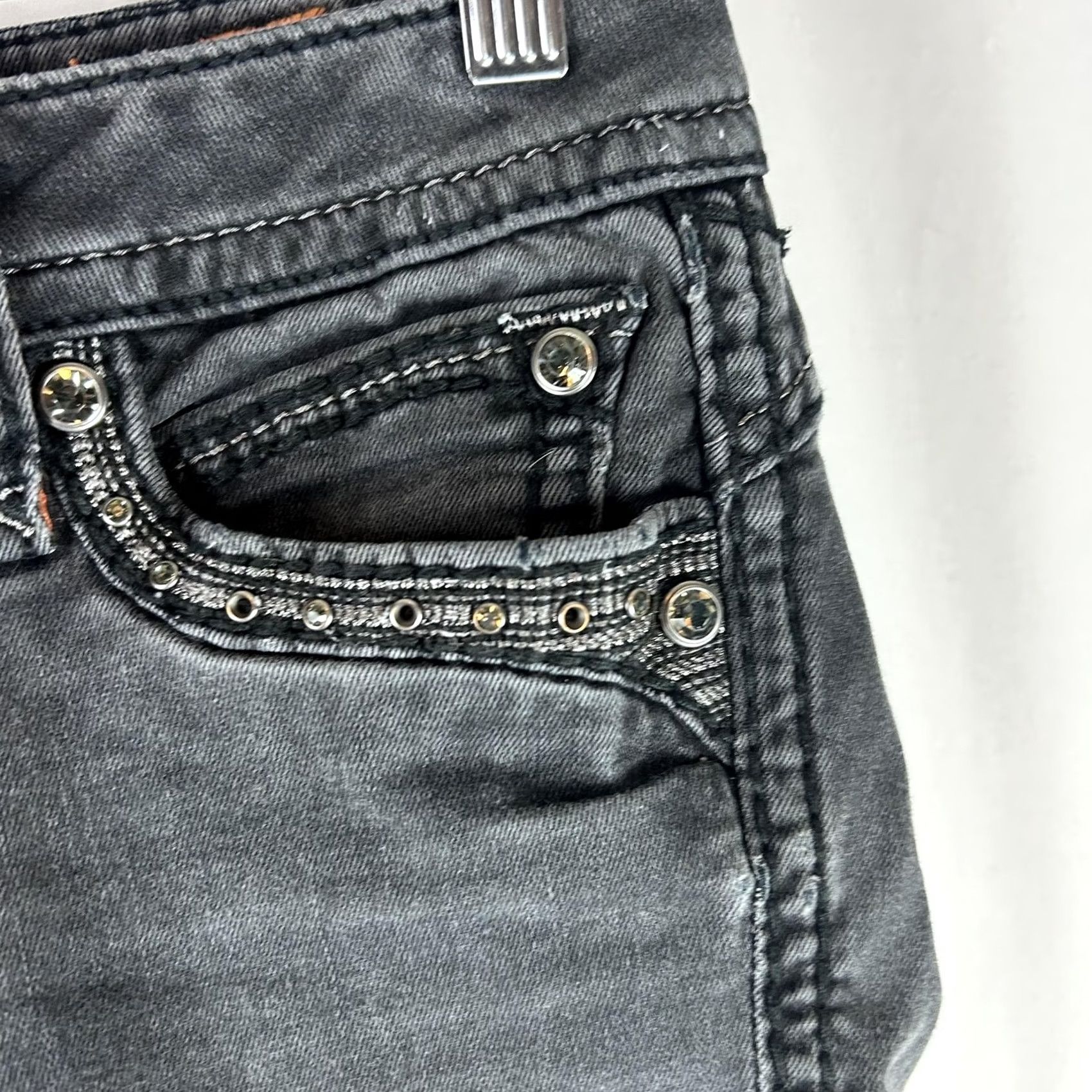 Vintage Rock Revival Eleanor Skinny Jeans Womens 29x30 Gray Rhinestone Embellished Denim Slim 5-Pocket Zip Fly Womens Size 29" - 4 Thumbnail