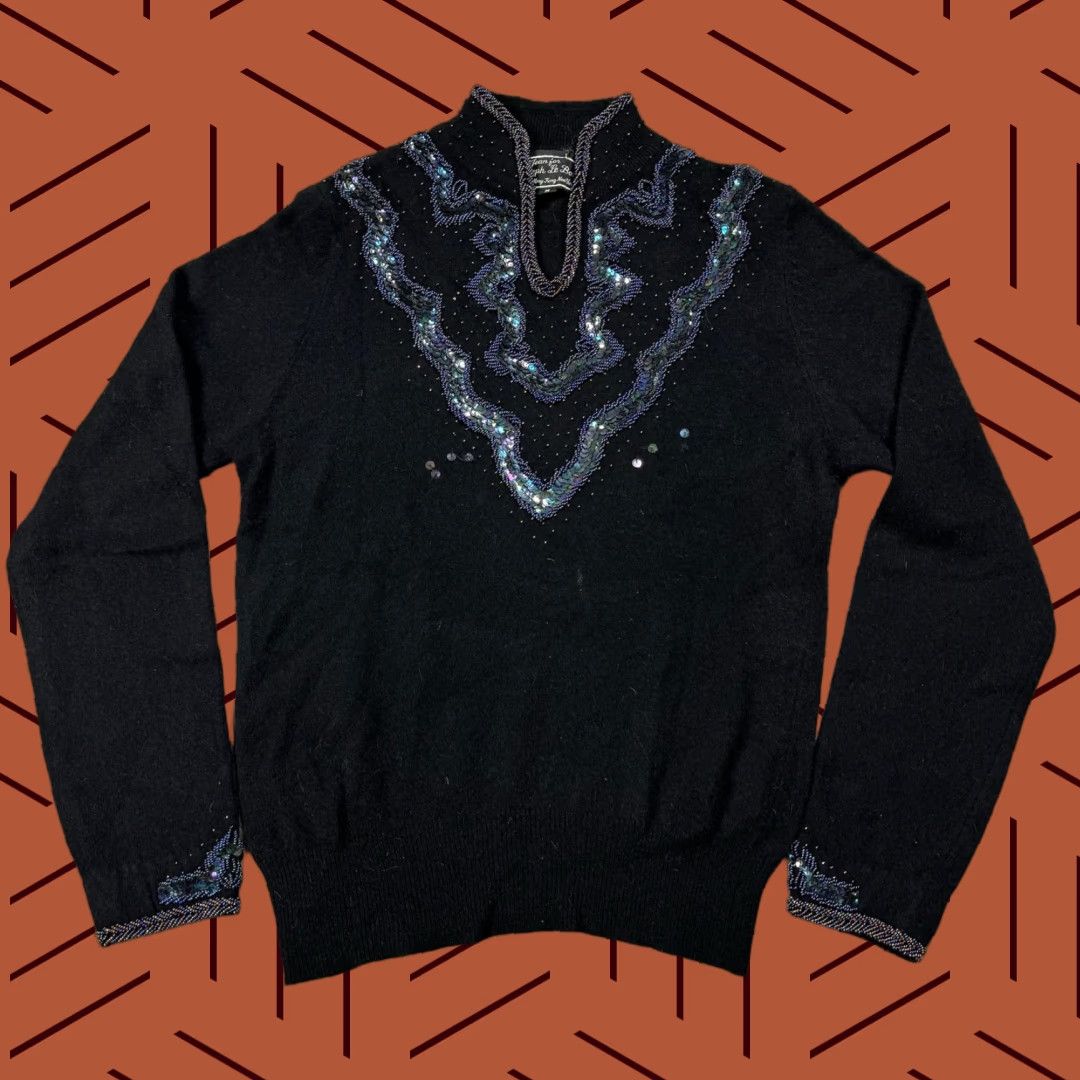 Joseph VINTAGE Jean Joseph Le Bon Beaded Sequin Lambswool Angora Sweater Womens M Black 1980s Eveningwear Size M / US 6-8 / IT 42-44 - 1 Thumbnail