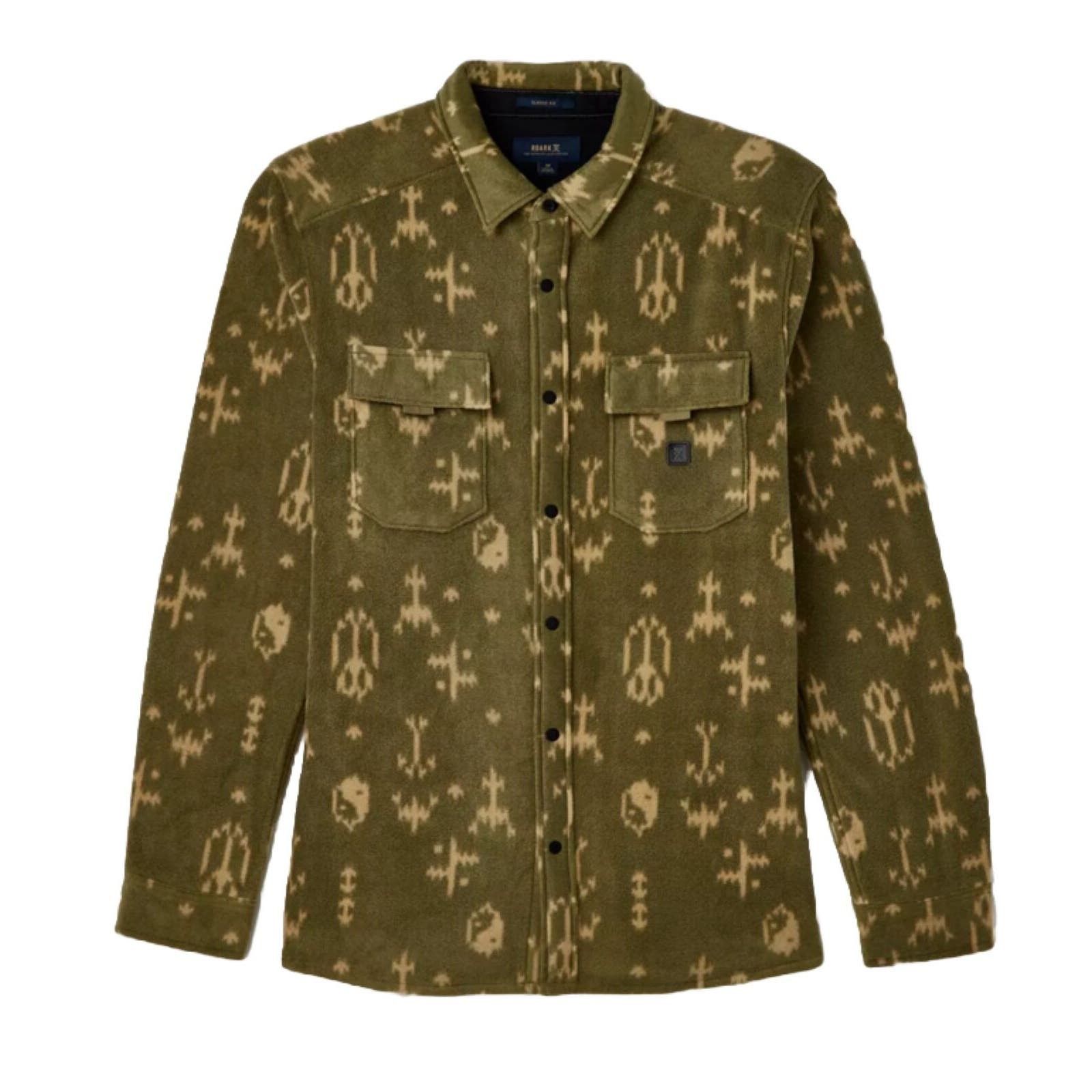 image of Roark Diablo Long sleeve Flannel Shirt Large Olive Green Tan Shacket, Men's
