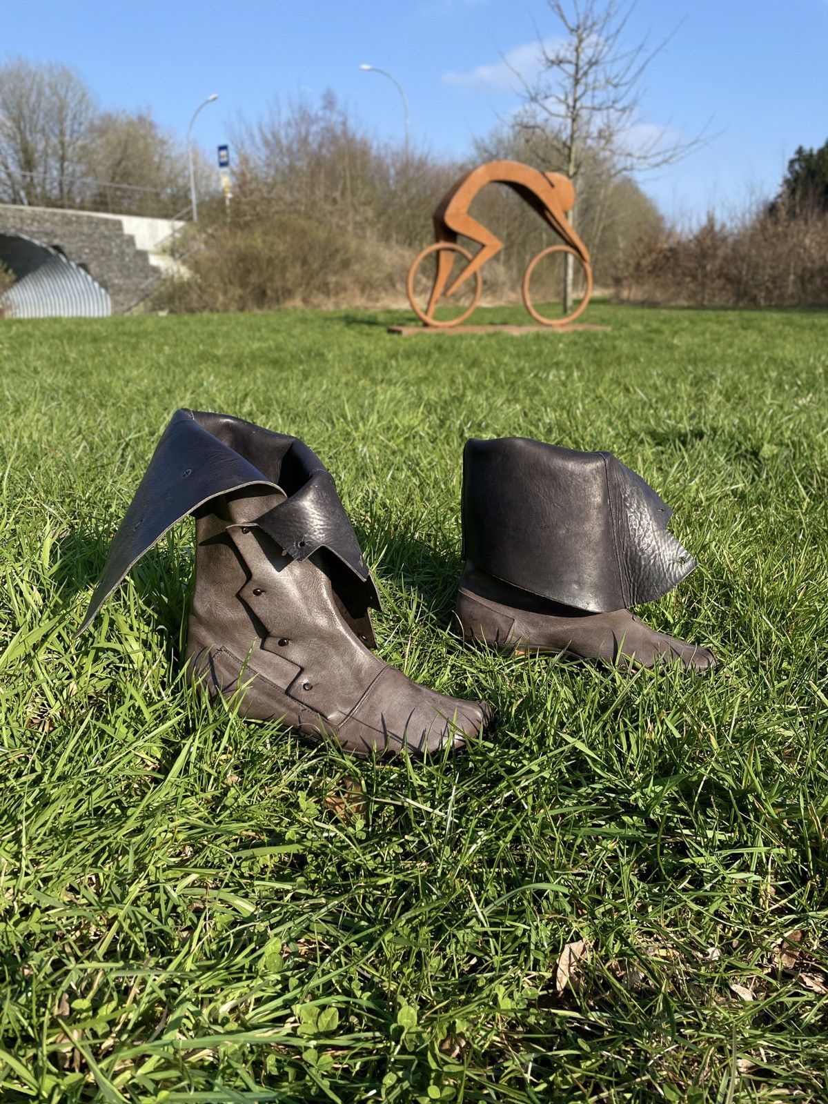 CYDWOQ RARE RUGGED Hand Made USA Leather Knee High Hessian Boots 40 Size US 9.5 / IT 39.5 - 3 Thumbnail