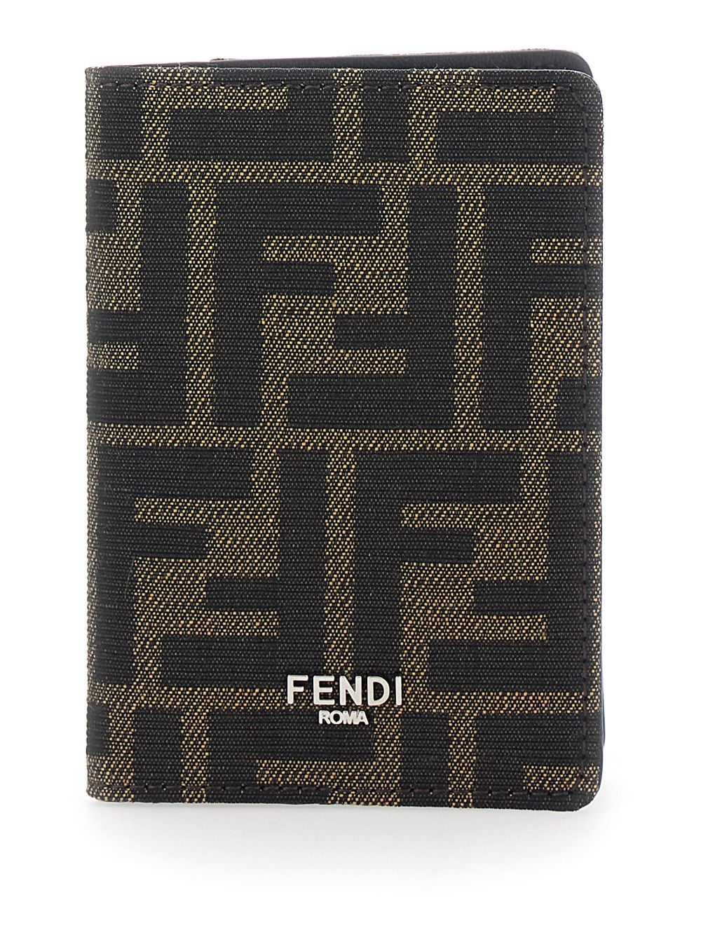 Fendi Brown Cardholder with Logo on the Front and FF All Over Motif in Fabric for Men Size ONE SIZE - 1 Thumbnail
