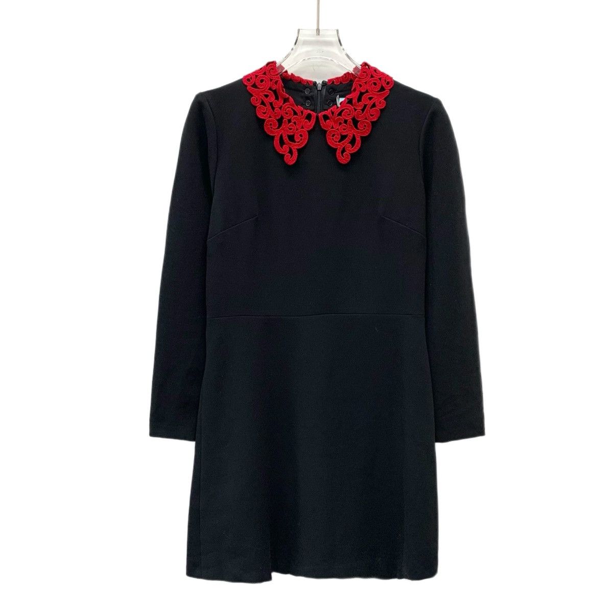 Sandro Sandro Black Lace Trim Lapel Long Sleeve Dress K26WX Size S / US 4 / IT 40 - 1 Thumbnail