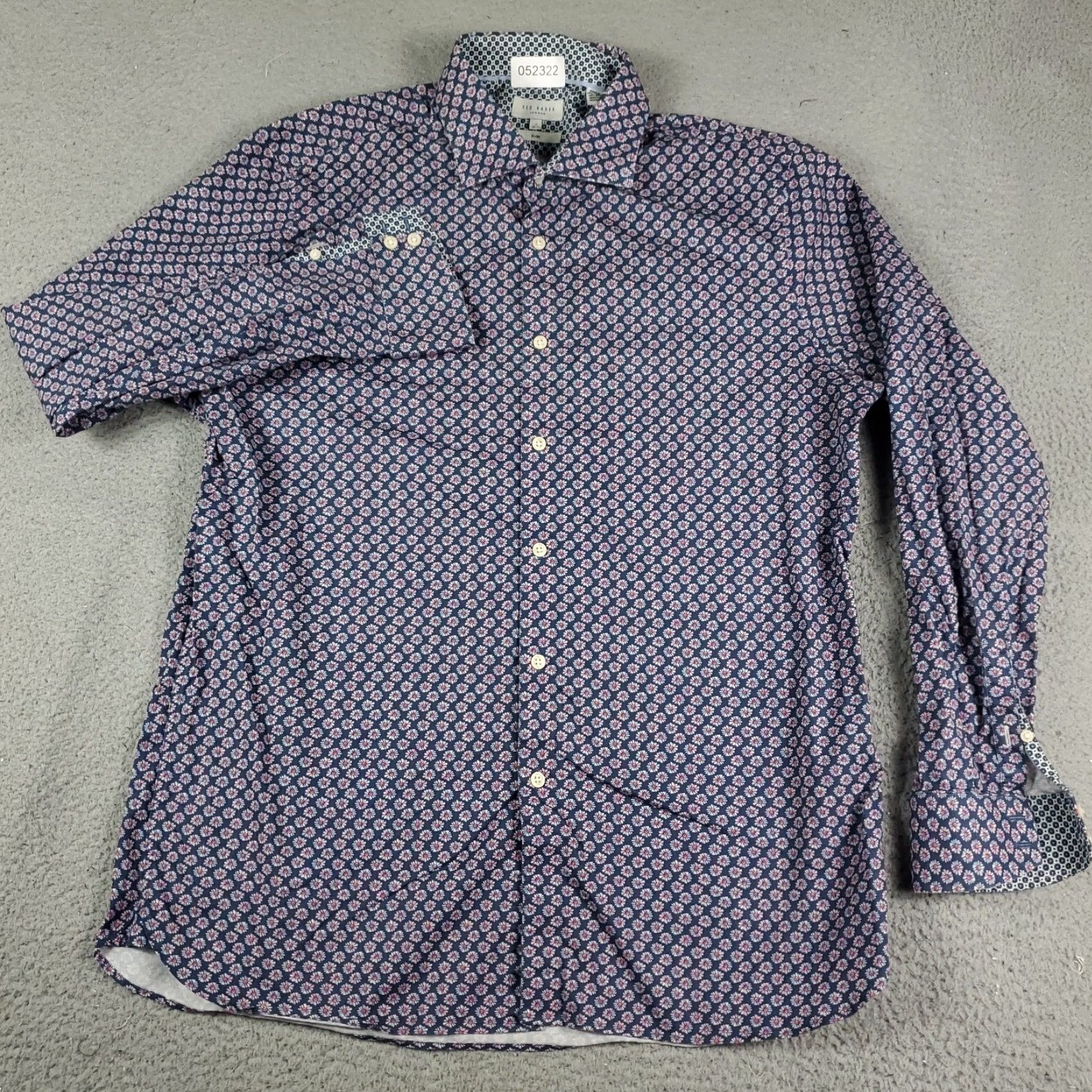 Ted Baker Ted Baker London Shirt Mens 17 Blue Floral Dress Button Up Long Sleeve Size 46R - 2 Thumbnail