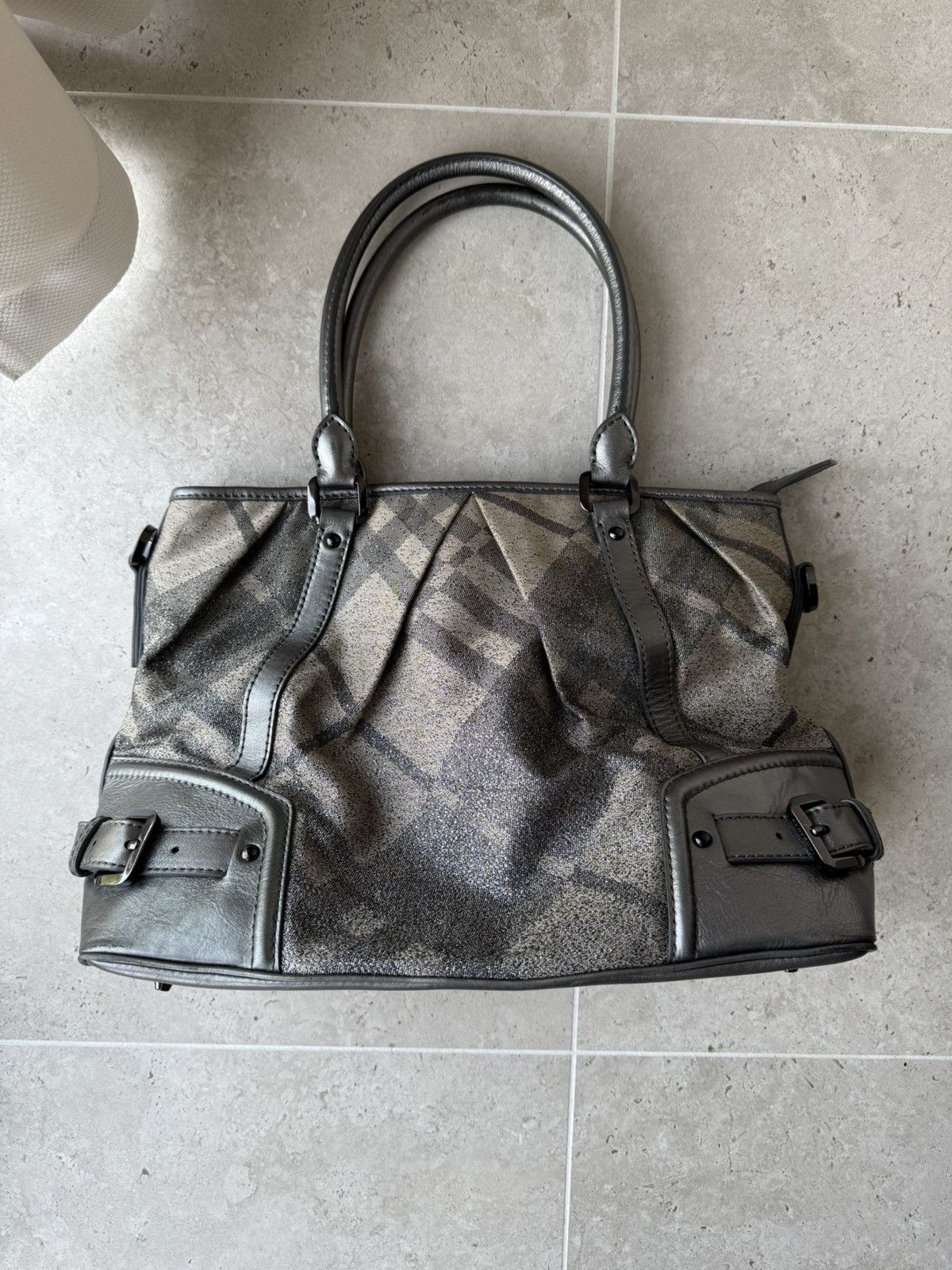 Burberry Burberry Pewter Shimmer Check Tote Should Bag Size ONE SIZE - 1 Thumbnail