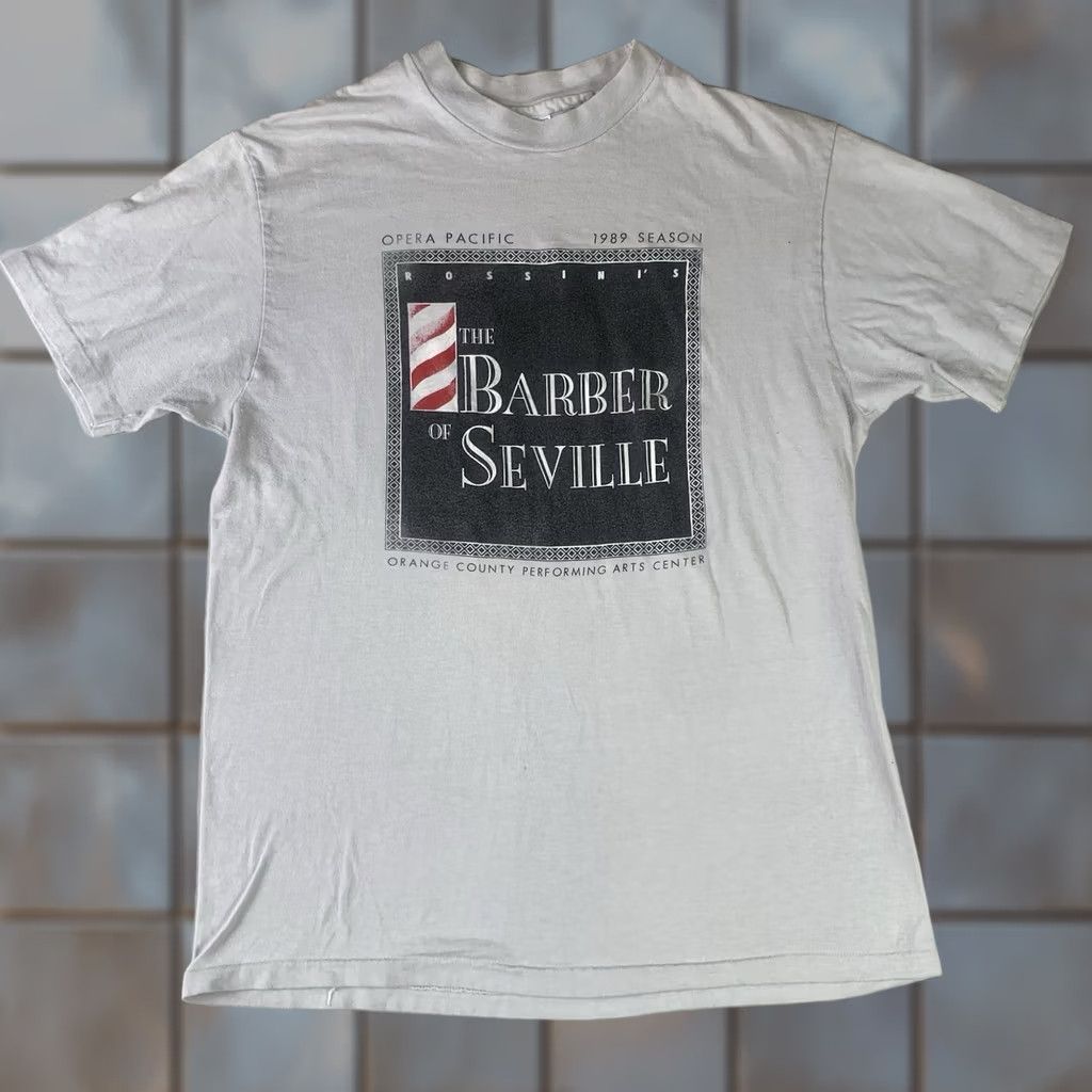 Hanes VINTAGE Hanes Opera Pacific Shirt 1989 the Barber of Seville Made in USA Single stitch Men's Shirt Gray L Crew Neck Short Sleeve Cotton Size US L / EU 52-54 / 3 - 1 Thumbnail