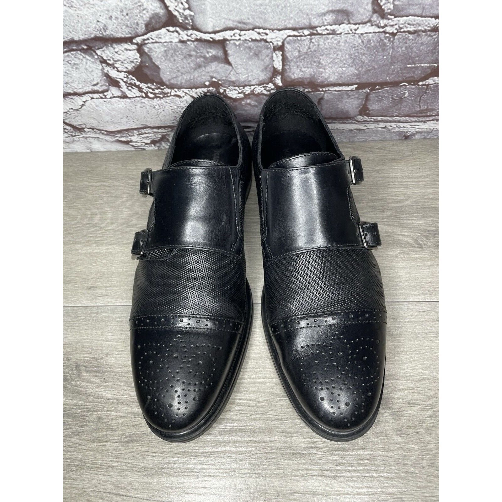 Karl Lagerfeld KARL LAGERFELD Black Leather Double Monk Strap Loafers Shoes Size US 11.5 / EU 44-45 - 2 Thumbnail