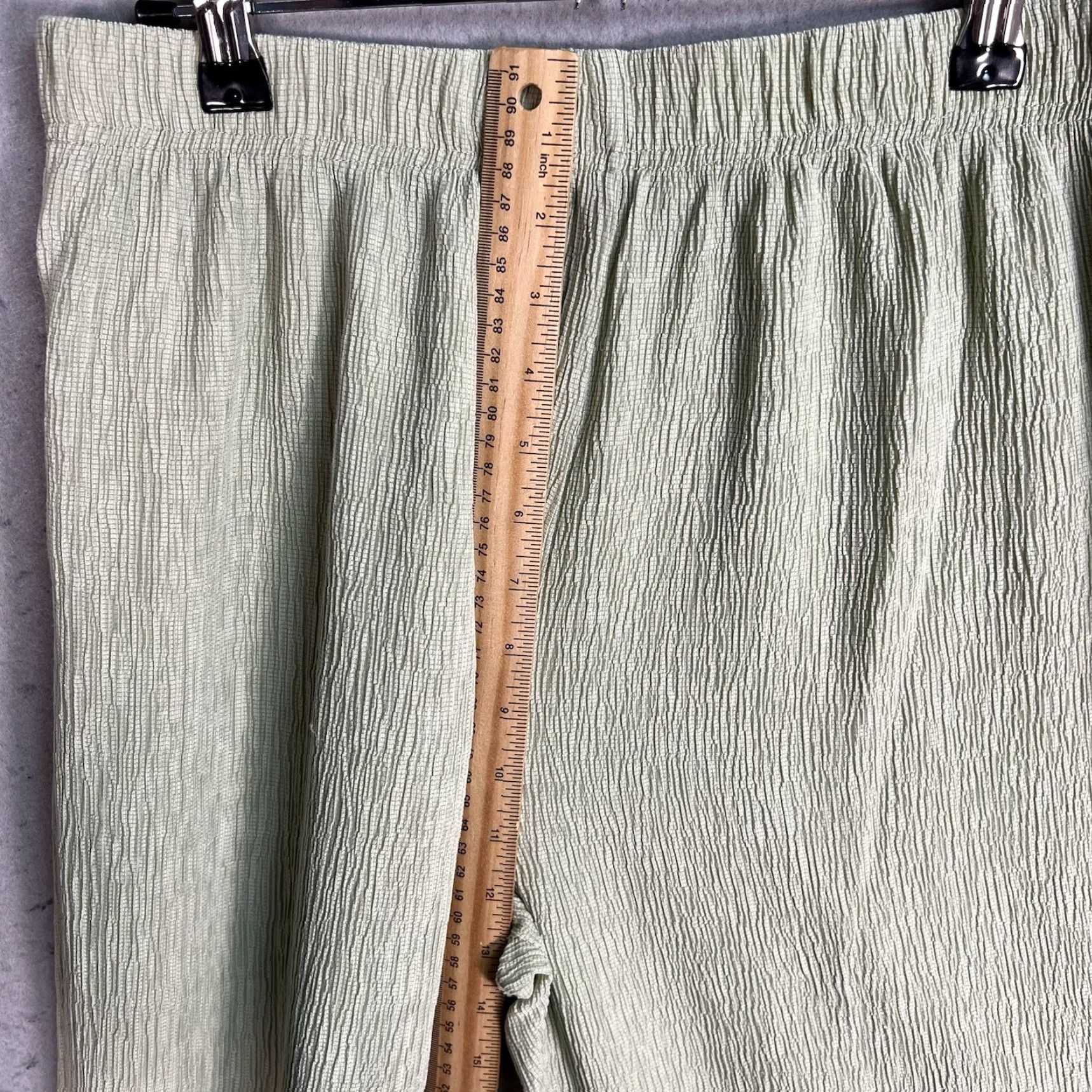 Mango Mango MNG Textured Wide Leg Pants Womens Large Green Elastic Waist Ankle Slit Size 36" / US 14 / IT 50 - 7 Thumbnail