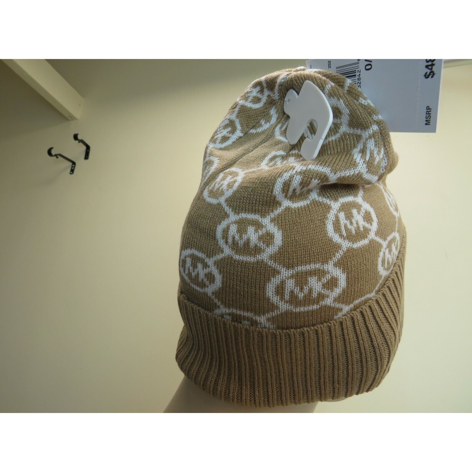 Michael Kors DARK CAMEL JET SET MK LOGO PRINT CALF BEANIE HAT SIZE 0/S Size ONE SIZE - 7 Thumbnail