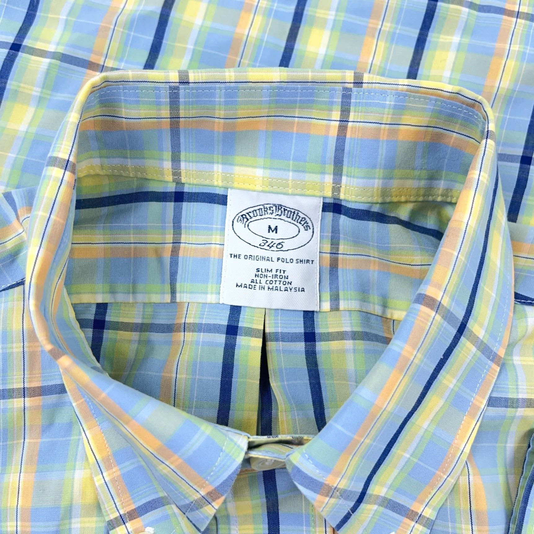 Brooks Brothers VINTAGE Brooks Brothers Shirt Men Medium Yellow Blue Plaid Button Up Slim Fit 346 Dress Size 40R - 4 Thumbnail