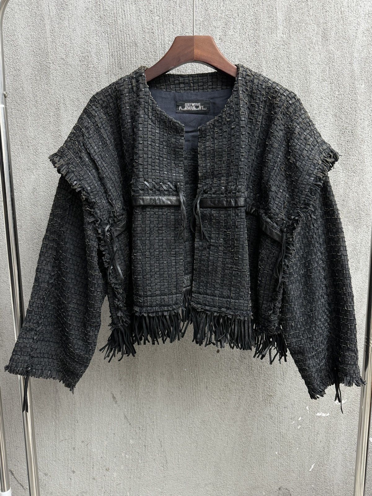 Issey Miyake × Vintage Leather Woven Fringe Jacket Size M / US 6-8 / IT 42-44 - 1 Thumbnail