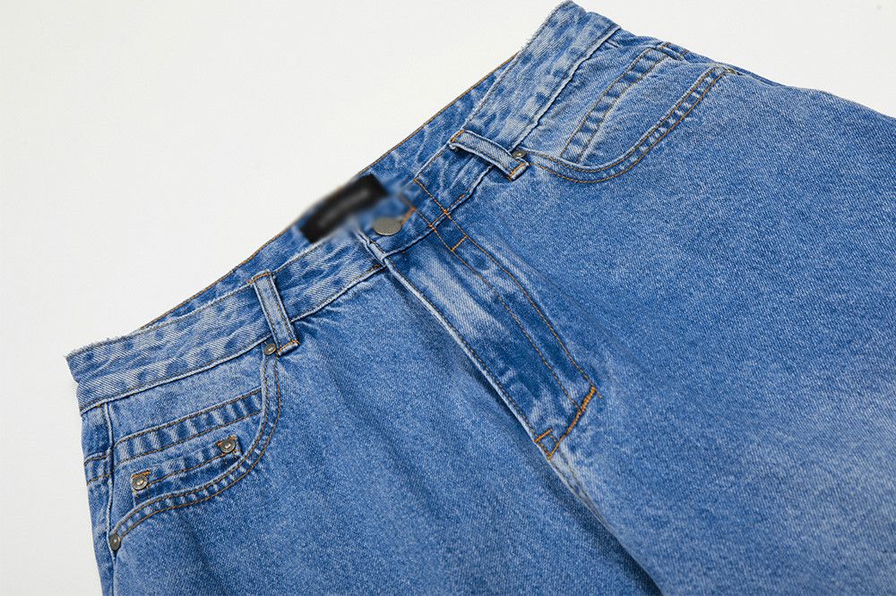 Jean Men's washed retro straight punk distressed loose jeans Size US 32 / EU 48 - 3 Thumbnail