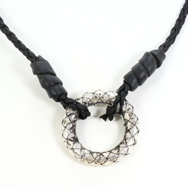 Bottega Veneta Bottega Veneta Intrecciato 925 Silver Leather Necklace Precious Metal Necklace DUTY FREE for USA