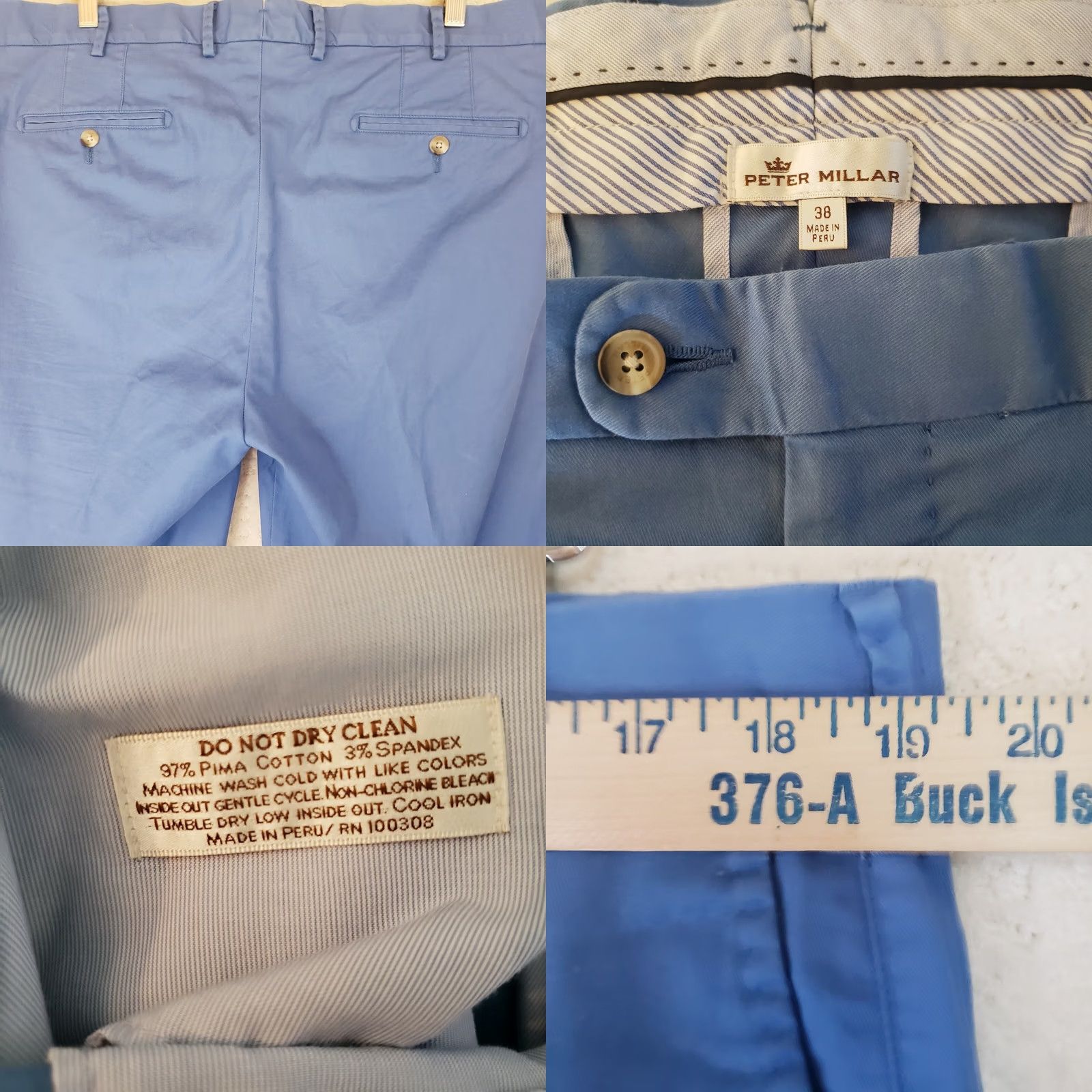 Peter Millar PETER MILLAR Pants Men 38W 30L Blue Pima Cotton Spandex Stretch Flat Front Khakis Regular Size US 38 / EU 54 - 8 Thumbnail