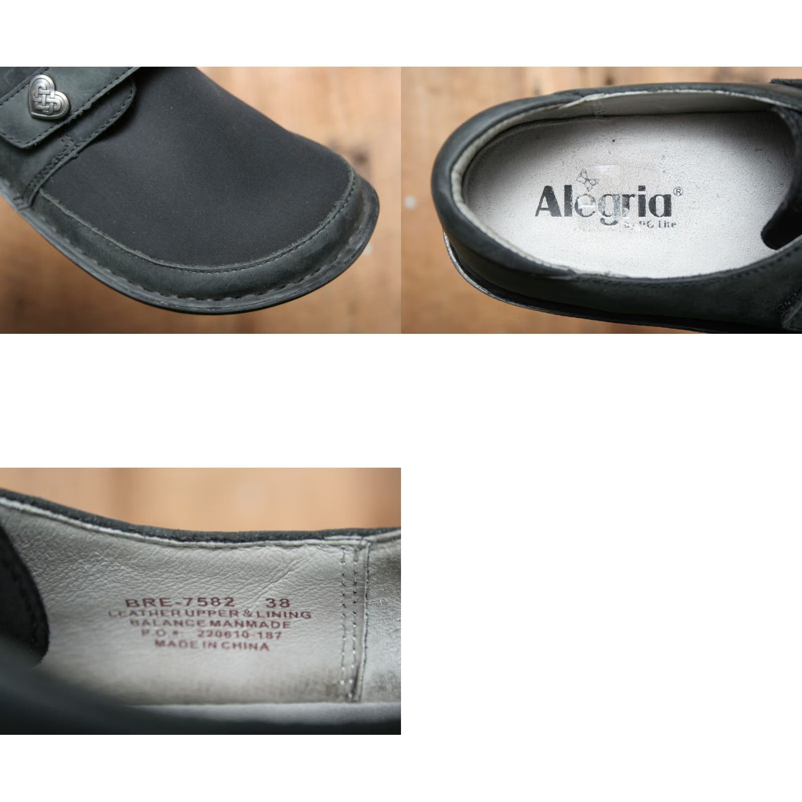 Vintage ALEGRIA Brenna Black Oiled Leather & Neoprene Loafers EVAR 38 ≈ US 8 Women Leather, Neoprene Loafer Casual Hook & Loop Women Size US 8 / IT 38 - 8 Thumbnail