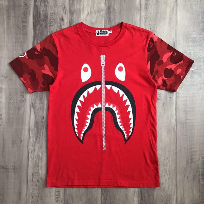 Bape BAPE Red camo shark T-shirt a bathing ape | Grailed