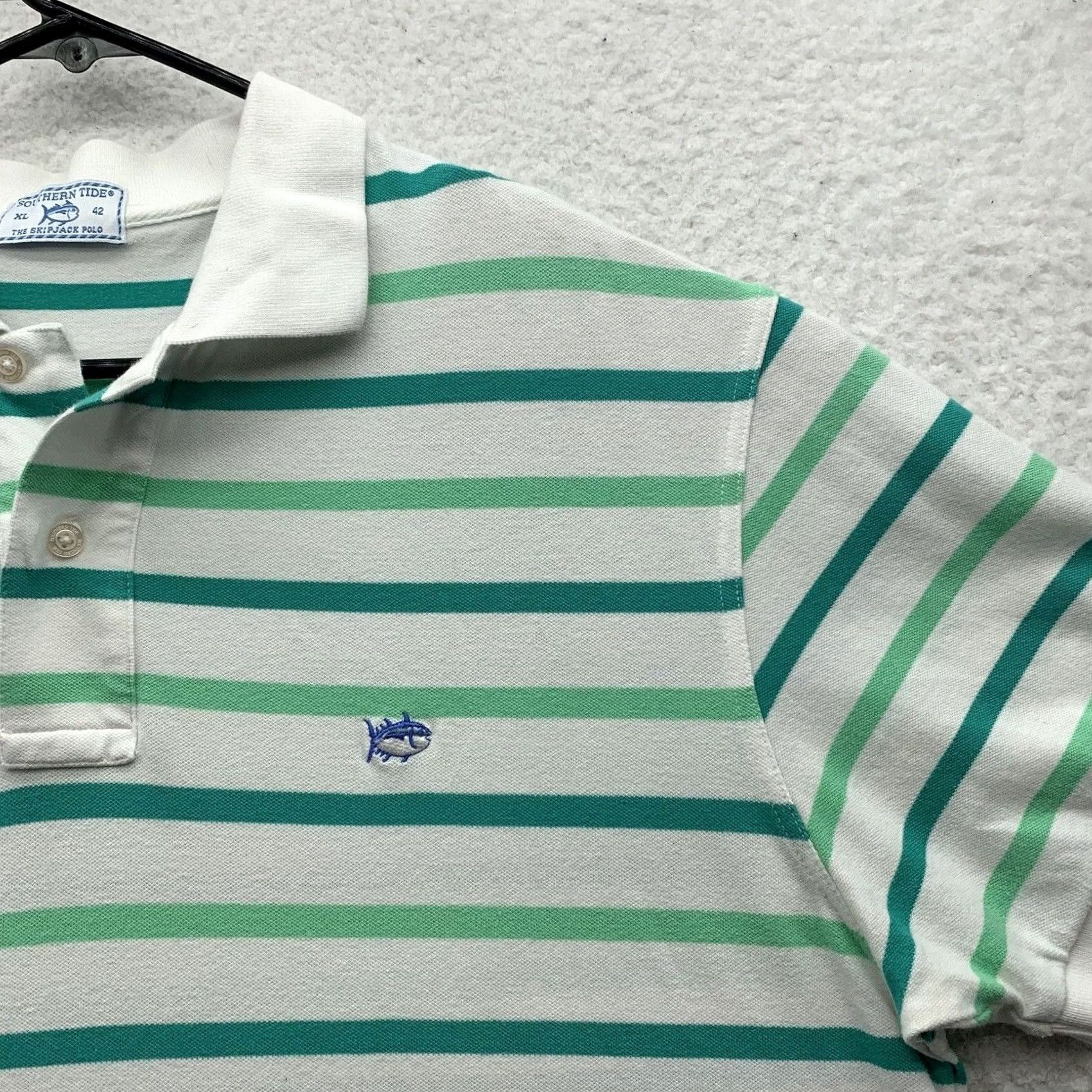 Southern Tide Southern Tide Polo Shirt Mens XL Slim Fit White Green Striped Golf Dad Preppy Size US XL / EU 56 / 4 - 4 Thumbnail