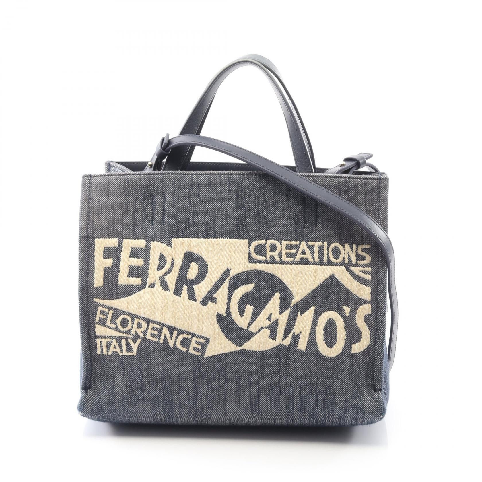 Salvatore Ferragamo Salvatore Ferragamo Salvatore Ferragamo Denim Leather Handbag Denim Handbag 219407 DUTY FREE for USA Size ONE SIZE - 1 Thumbnail