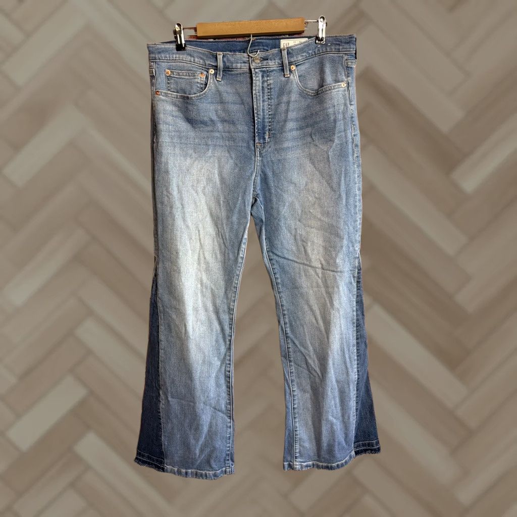 Gap GAP Women's Jeans 16R/33 Dark Blue Retro Flare High Stretch Button Flap Pockets Size 38" / US 16 / IT 52 - 1 Thumbnail