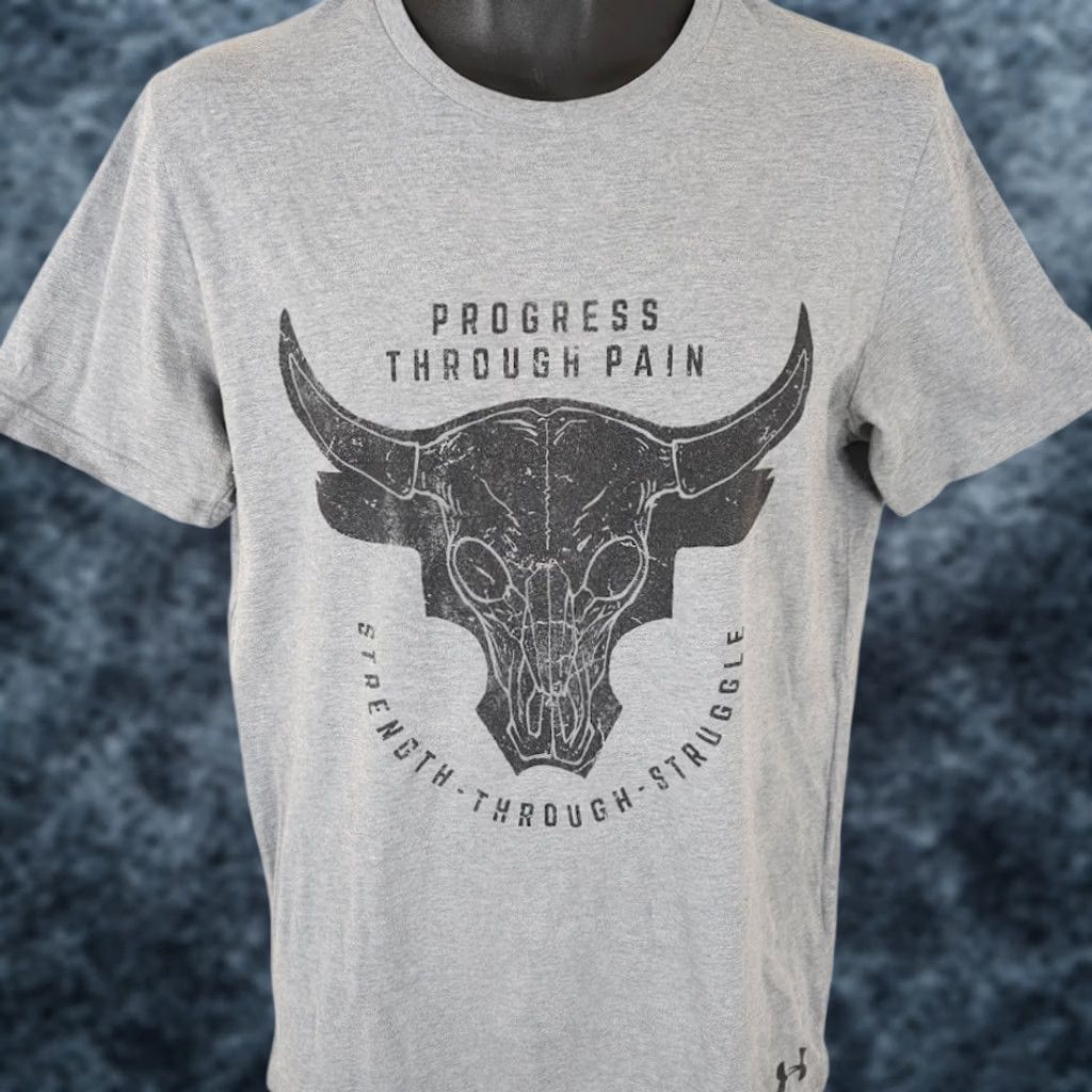 Under Armour Under Armour Project Rock T Shirt Mens Small Gray Progress Through Pain Shirt Mens Small GrayUASupervised? Size US S / EU 44-46 / 1 - 1 Thumbnail