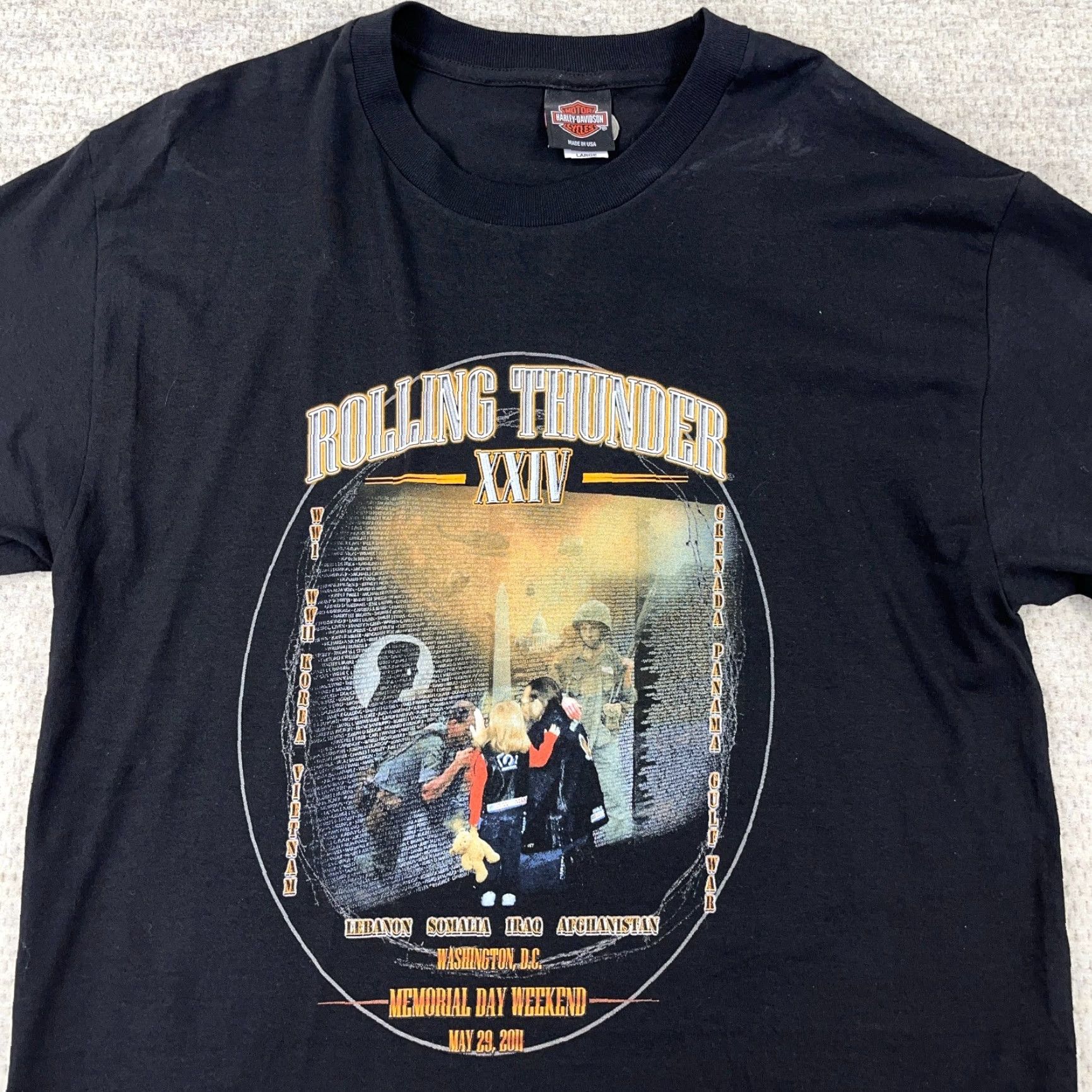 Harley Davidson VINTAGE Harley-Davidson Shirt Men Large Black Tee Rolling Thunder Biker Y2K Pow Mia 80s 90s USA Logo Mens Size US L / EU 52-54 / 3 - 3 Thumbnail