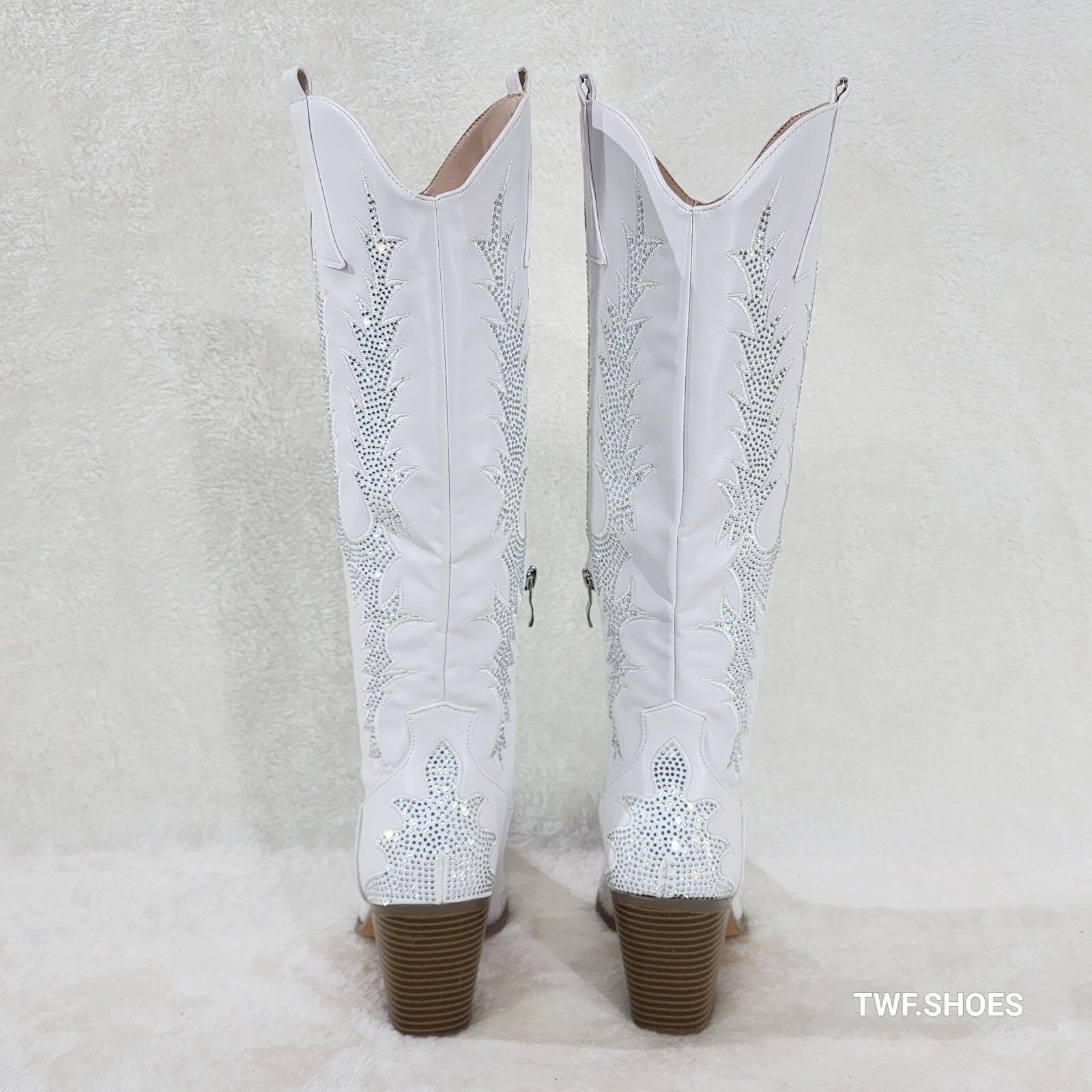 Other Rodeo Flash White Matte Rhinestone Western Knee High Cowgirl Size US 10 / IT 40 - 3 Thumbnail