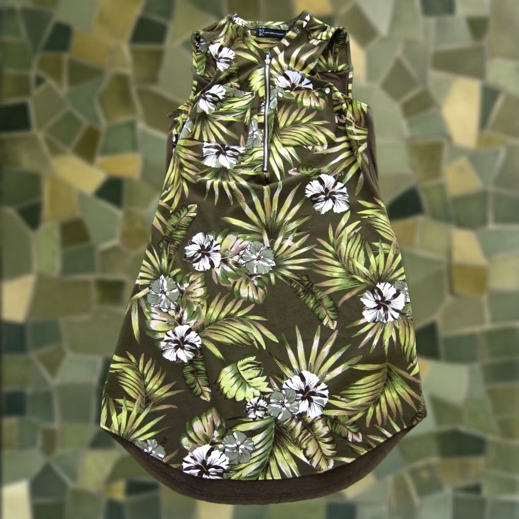 Vintage New York & Company Green White Floral Zip Neck Pocket Sleeveless Tank Dress S Size S / US 4 / IT 40 - 1 Thumbnail