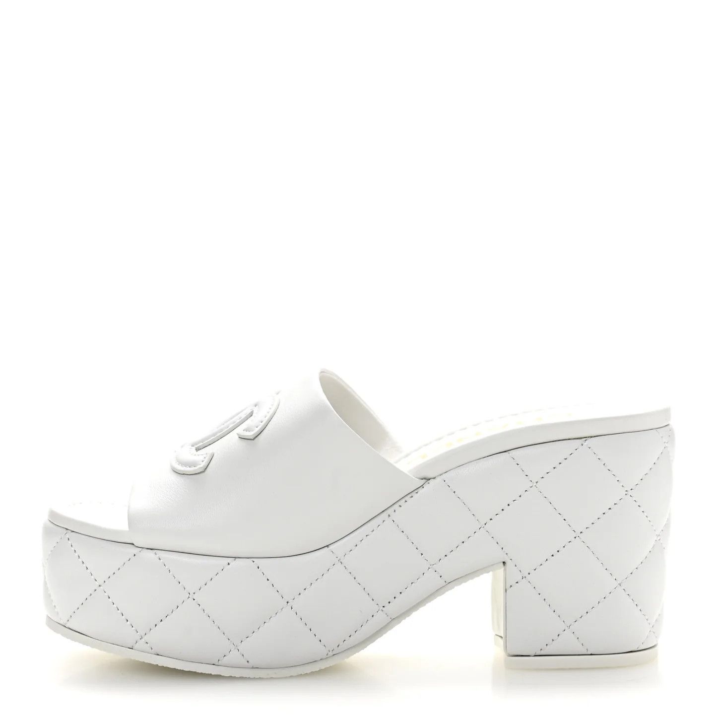 Chanel os11x0526 Lambskin Quilted CC Platform Mules in White Size US 7 / IT 37 - 1 Thumbnail