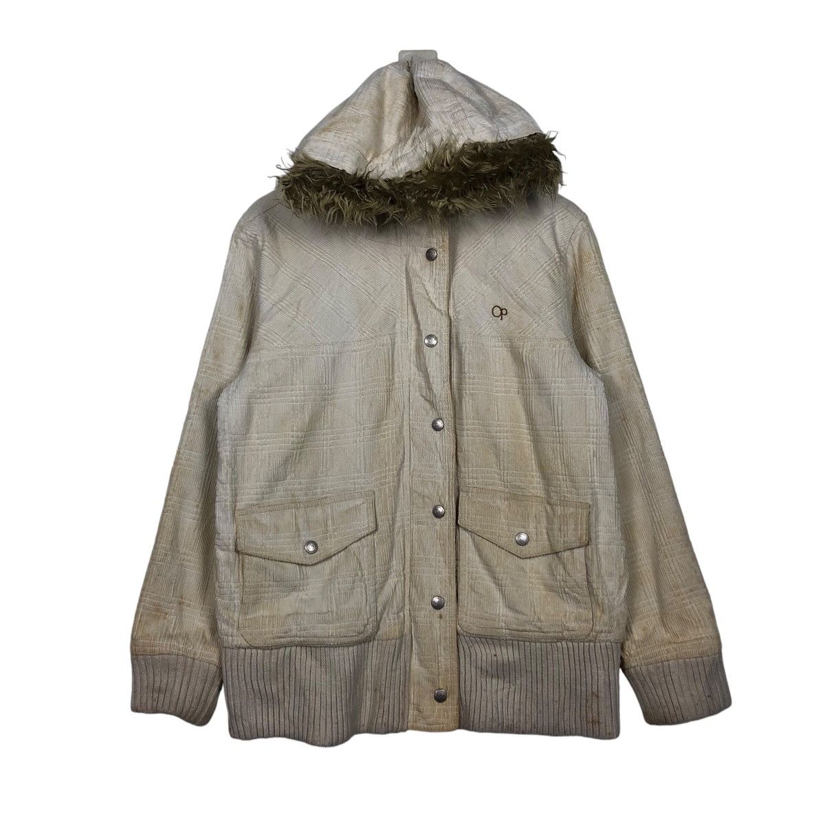 Japanese Brand 📌Vtg Corduroy Bomber Jacket Ocean Pacific Mink Fur Hoodie Size US L / EU 52-54 / 3 - 2 Thumbnail