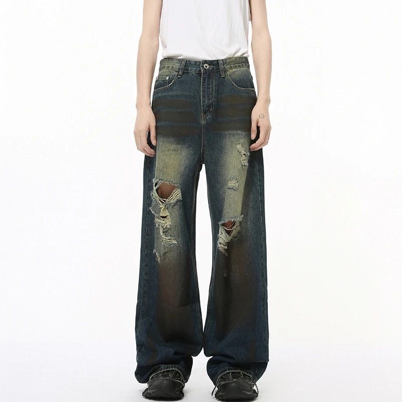 Japanese Brand × Jean High Street Jeans Worn Out Holes Contrast Color Size US 29 - 1 Thumbnail